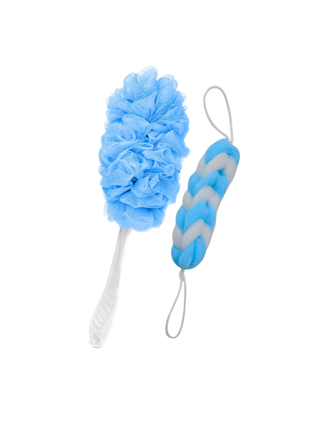 Sizi Set Of 2 Soft Back Scrubber Loofah With Long Loofah Handle- Blue