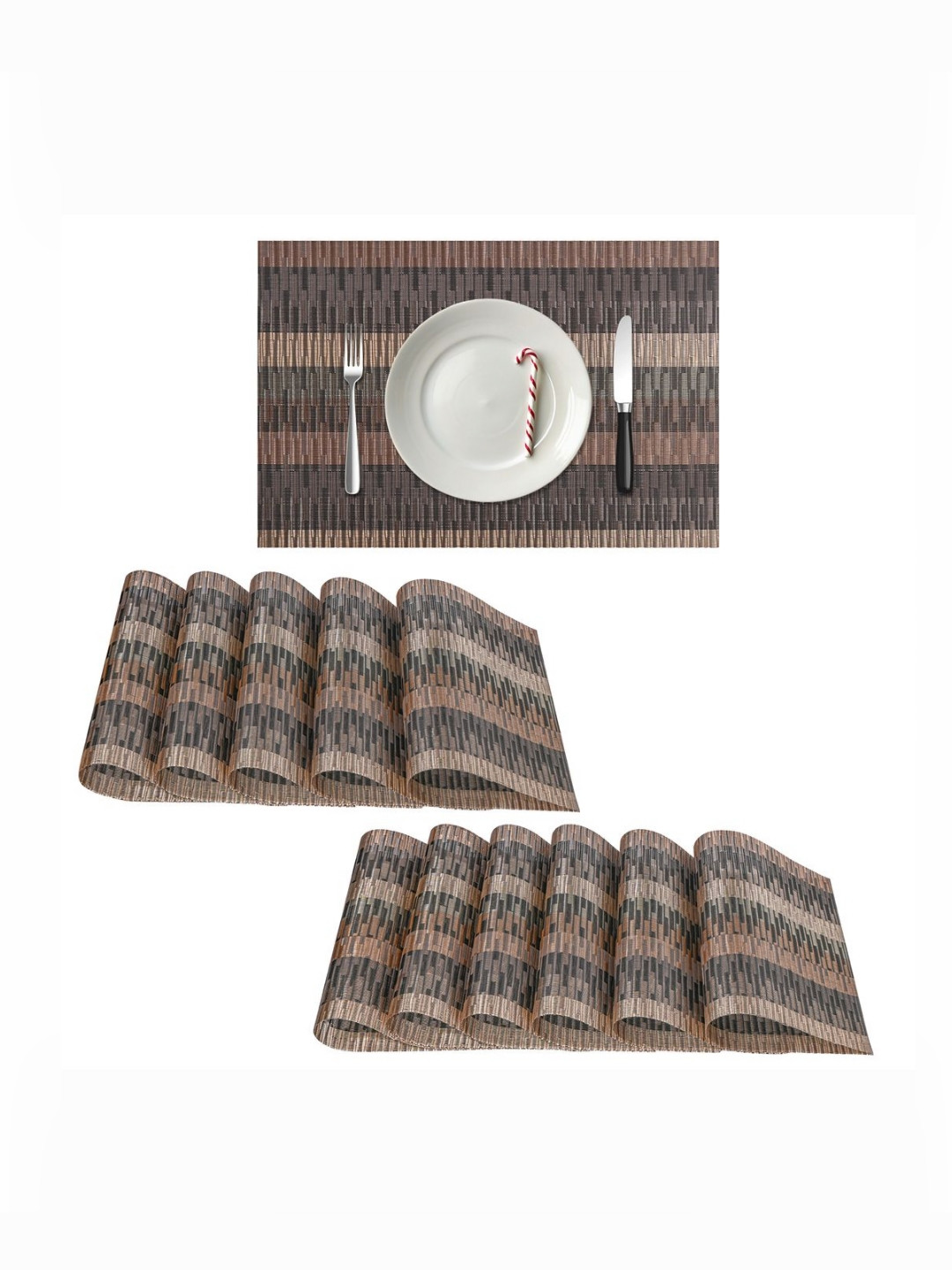 Aura Brown 12 Pcs PVC Dining Table Mats 12x18 Inch Heat-Resistant Side Table Placemats