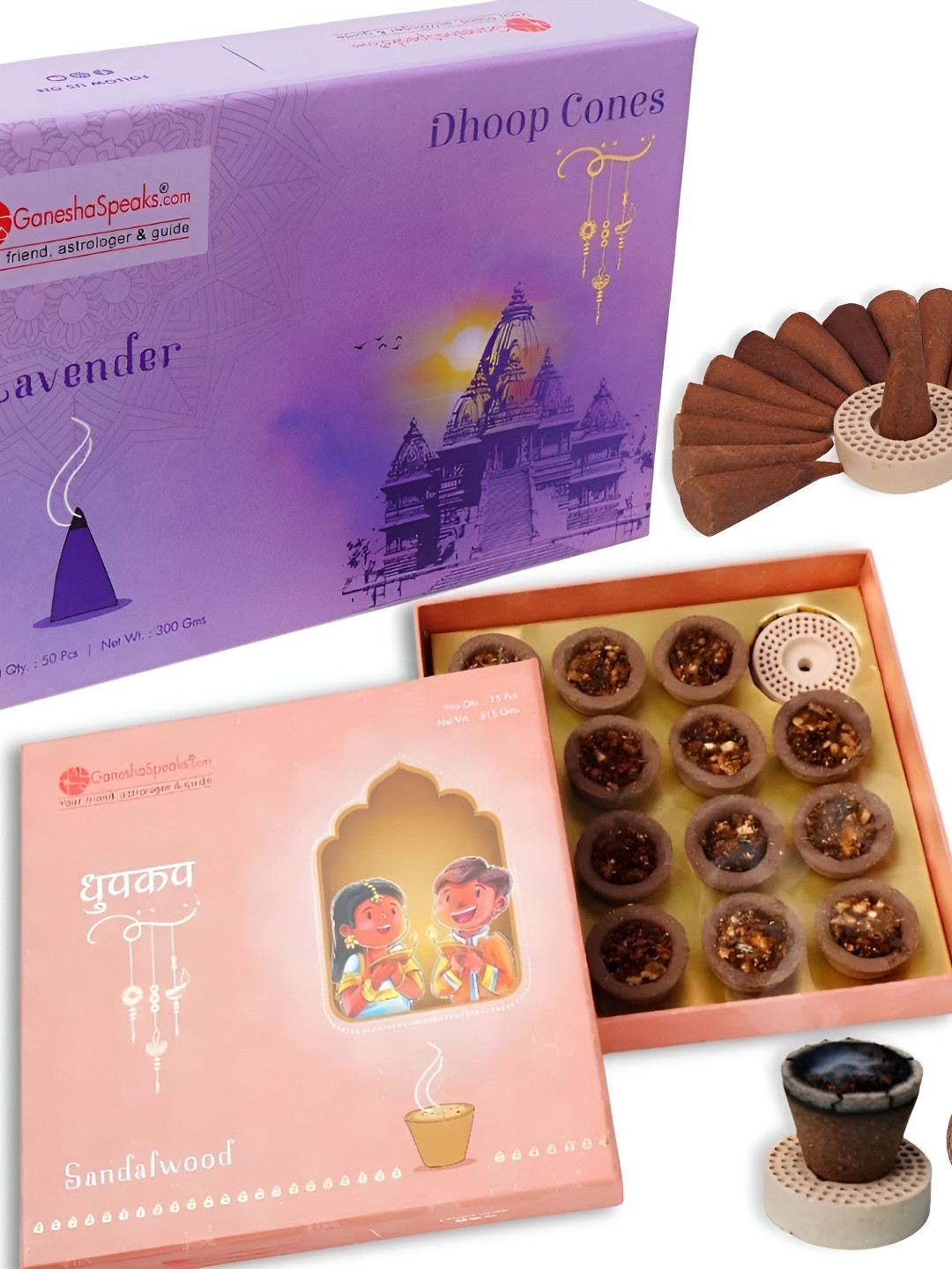 GaneshaSpeaks 65-Pcs Brown Wooden Jasmine Dhoop Cup & Lemongrass Dhoop Cone