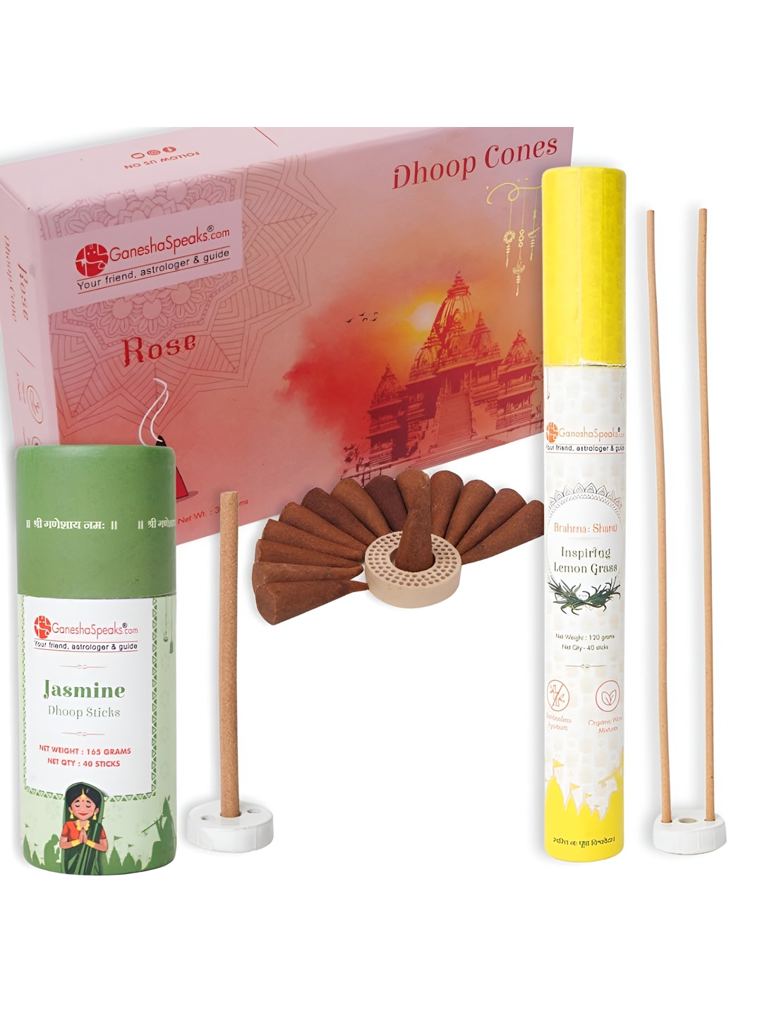 GaneshaSpeaks 2-Pcs Brown Wooden Jasmine Dhoop Stick & Lemongrass  Incense Sticks