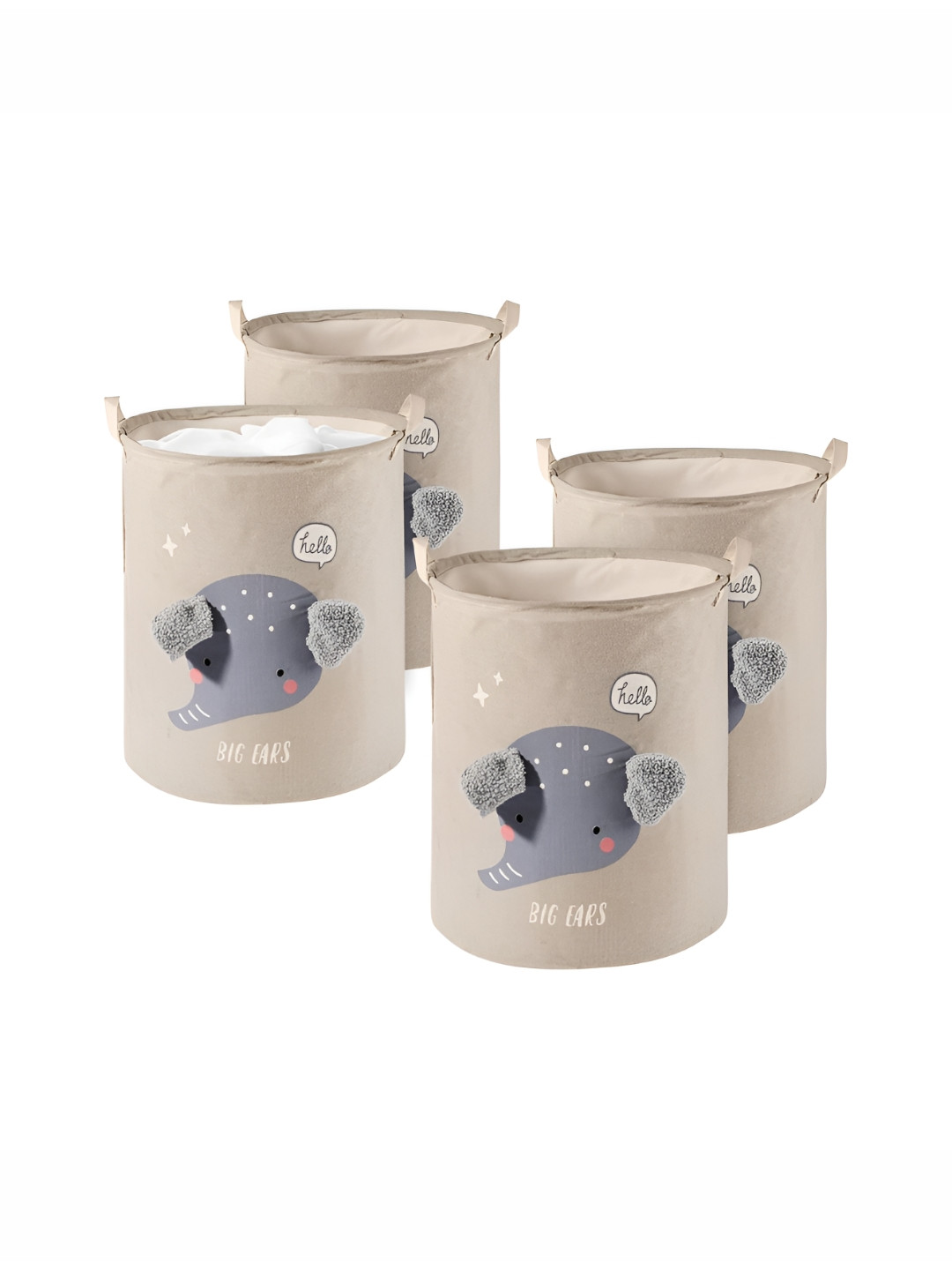 Aura Pack of 4 Beige Printed Multipurpose Foldable Washing Clothes Basket 38 L