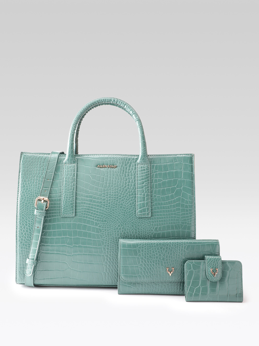 Allen Solly Women Crocskin Textured 14 Inch Laptop Handbag