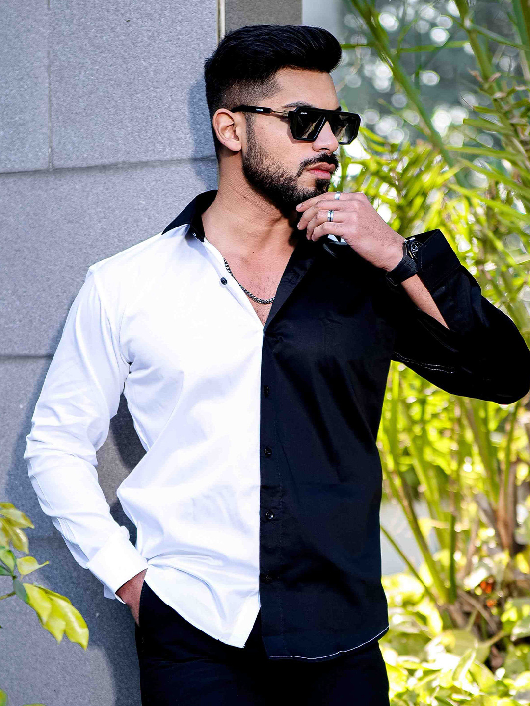 Foomer Standard Colourblocked Spread Collar Full Sleeves Regular Fit Shirt