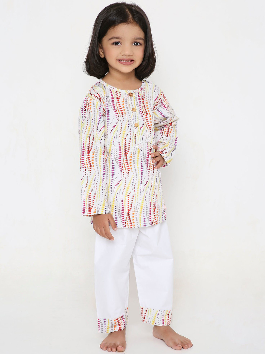 Little Clothings Girls Pure Cotton Rainbow Ripple PJ Set