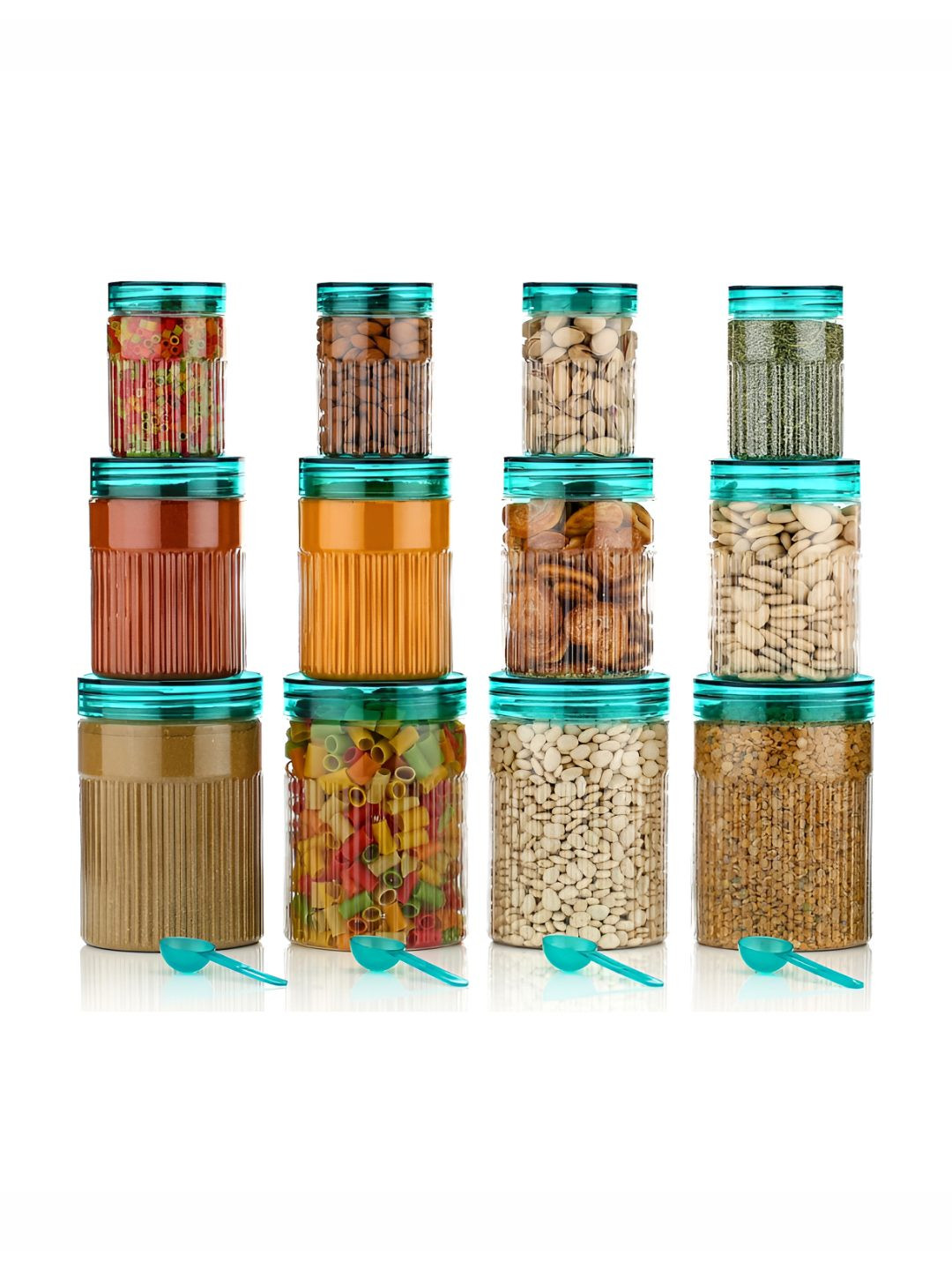 Aura Ab_Glossy_Con Sea Green Plastic Easy To Clean 12 Piece Clip-On Canister