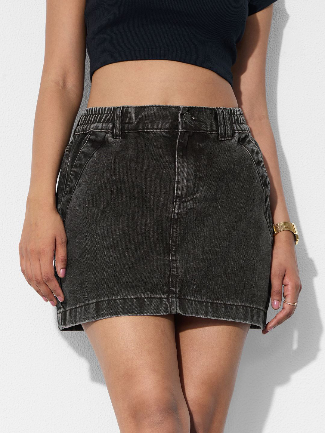 The Souled Store Above Knee Length Pure Straight Denim Skirt