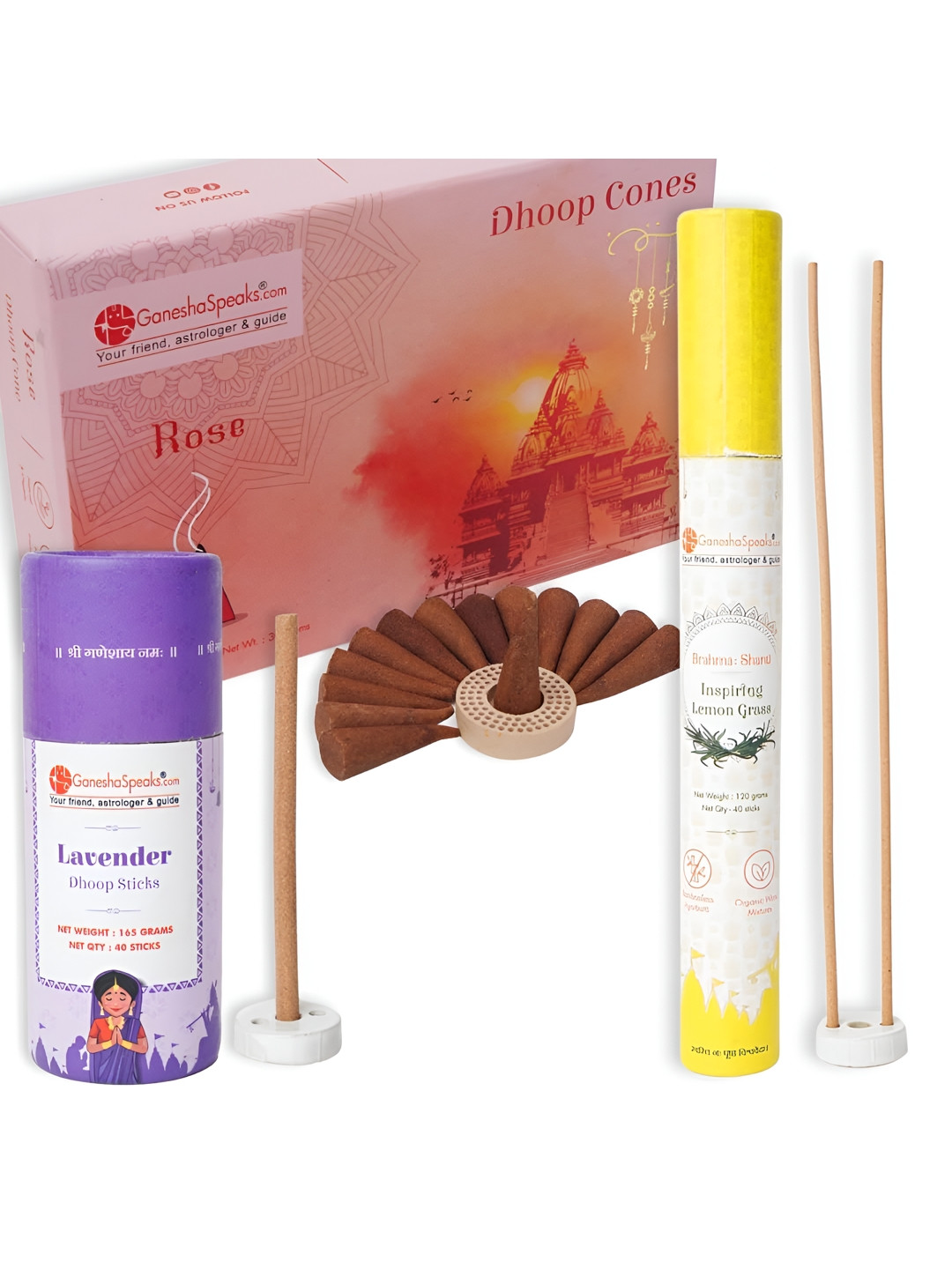 GaneshaSpeaks 55-Pcs Brown Sandalwood Dhoop Cones & Dhoop Stick, Incense Stick