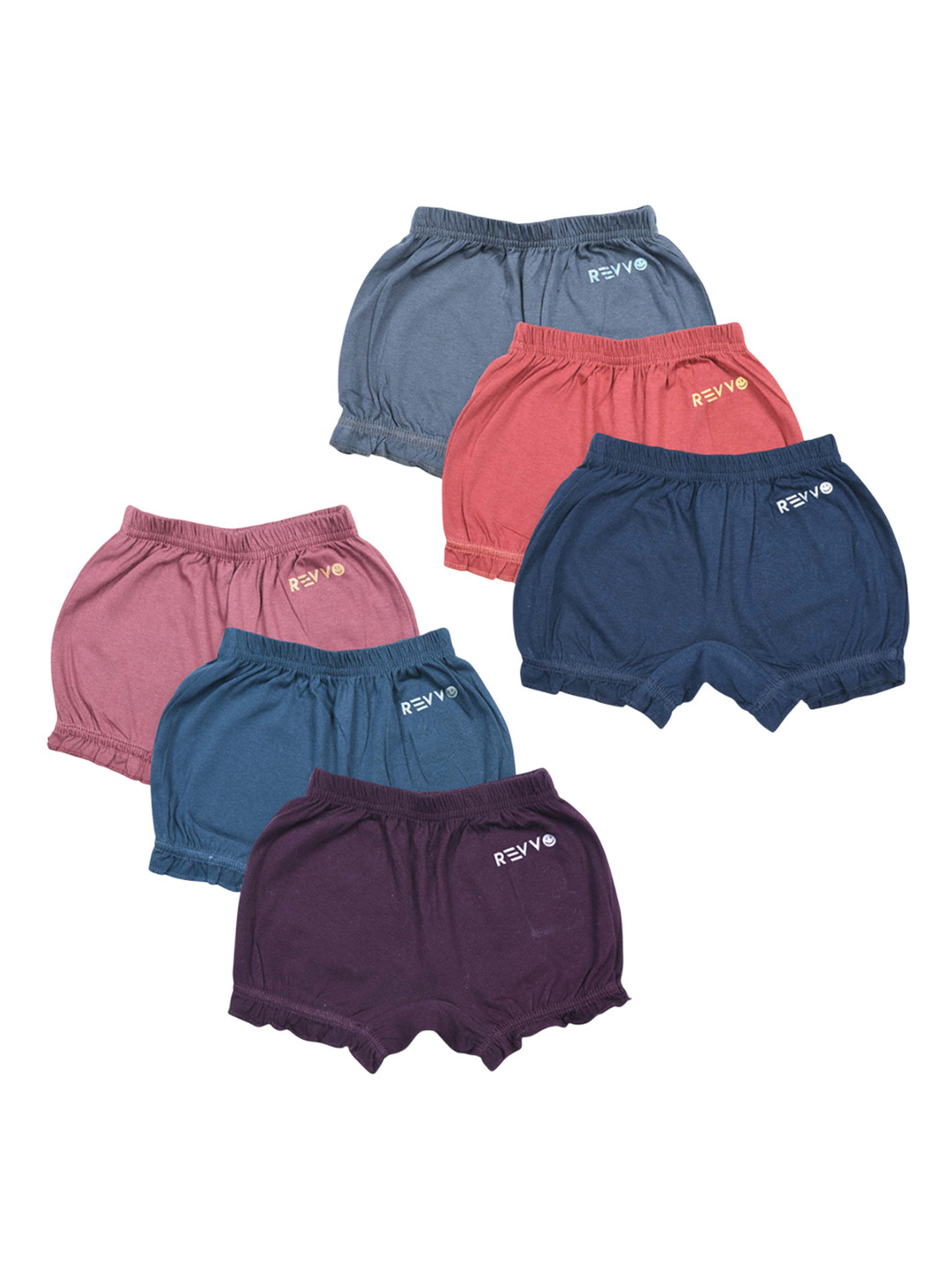 Revvo Junior Girls Pack Of 6 Basic Briefs RJB-304-ASH,RED,NAVY/MAROON,BLUE,PURPLE