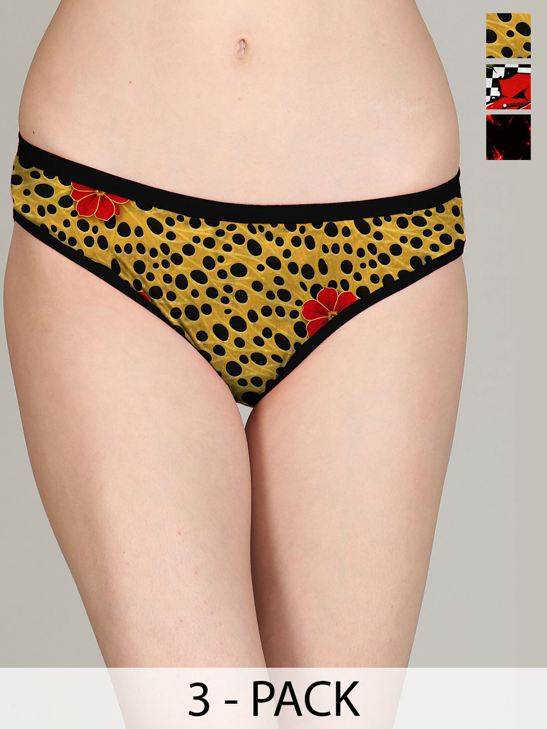 Lola  Dola Pack Of 3 Printed Pure Cotton Hipster Briefs + PPC-01--(16-17-23)