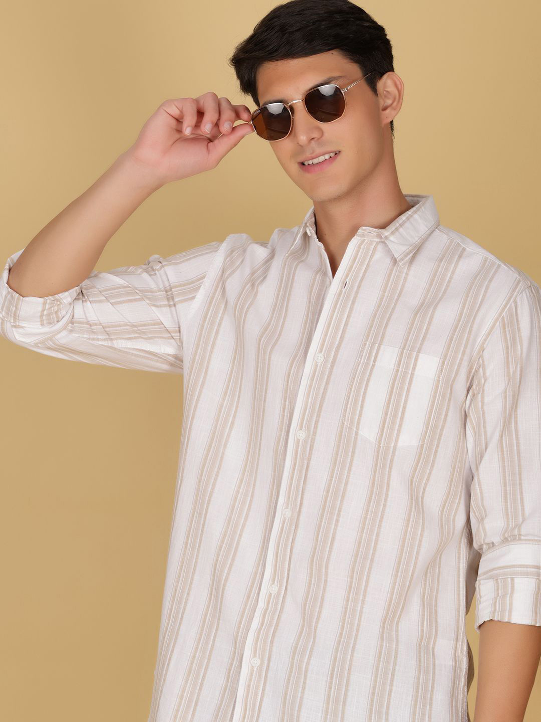 V-Mart Vertical Striped Spread Collar Cotton Shirt