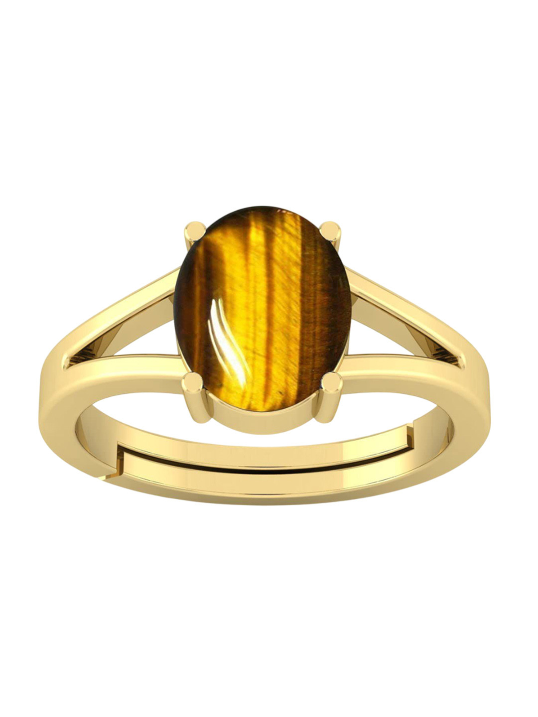 RSPR 5.25 Ratti Yellow Crystal Natural Tigers Eye Adjustable Finger Ring