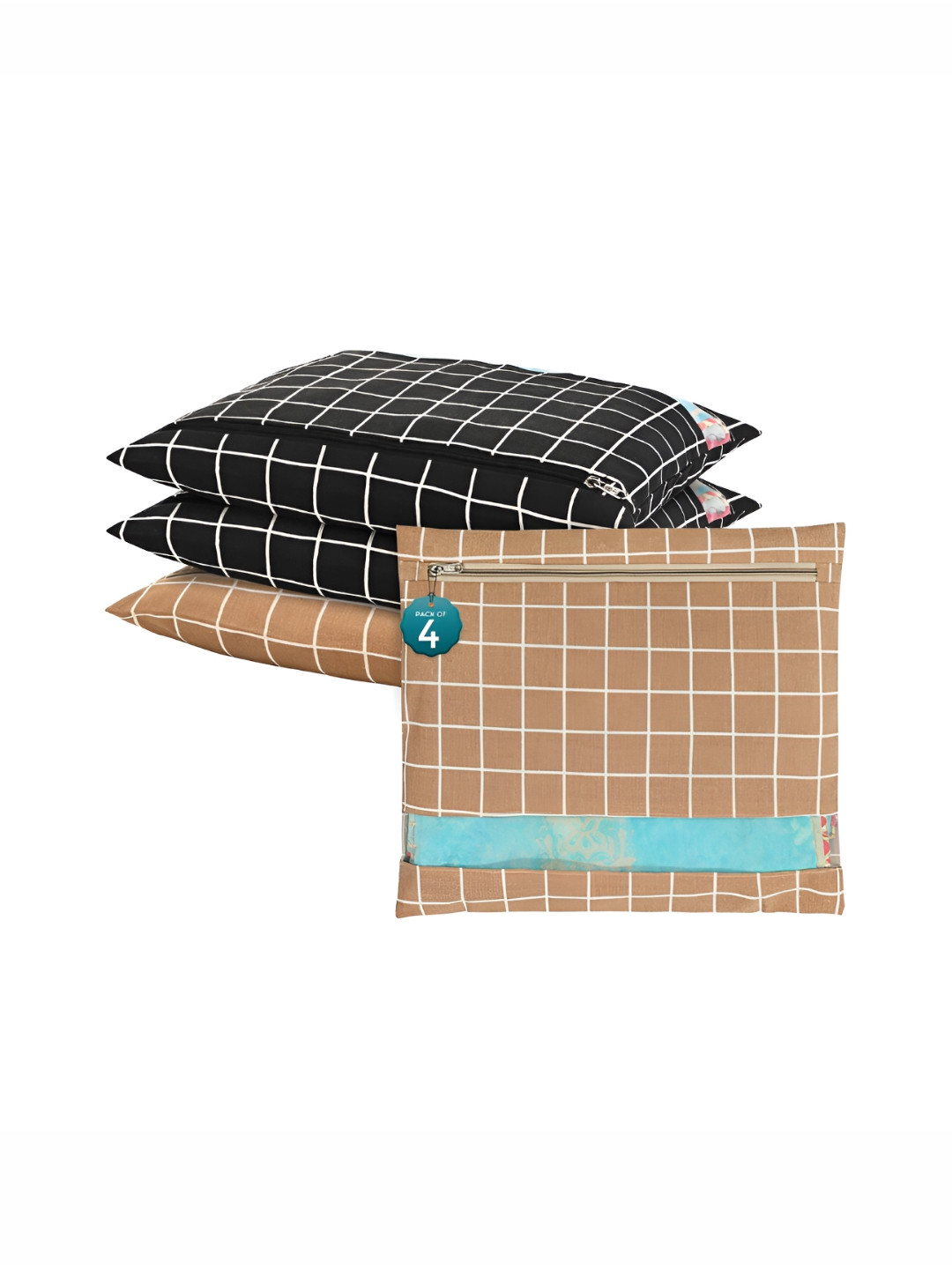 Aura Brown 4 Pcs Mesh Window Cotton Single Saree Covers & Storage Multi-Utility Organisers