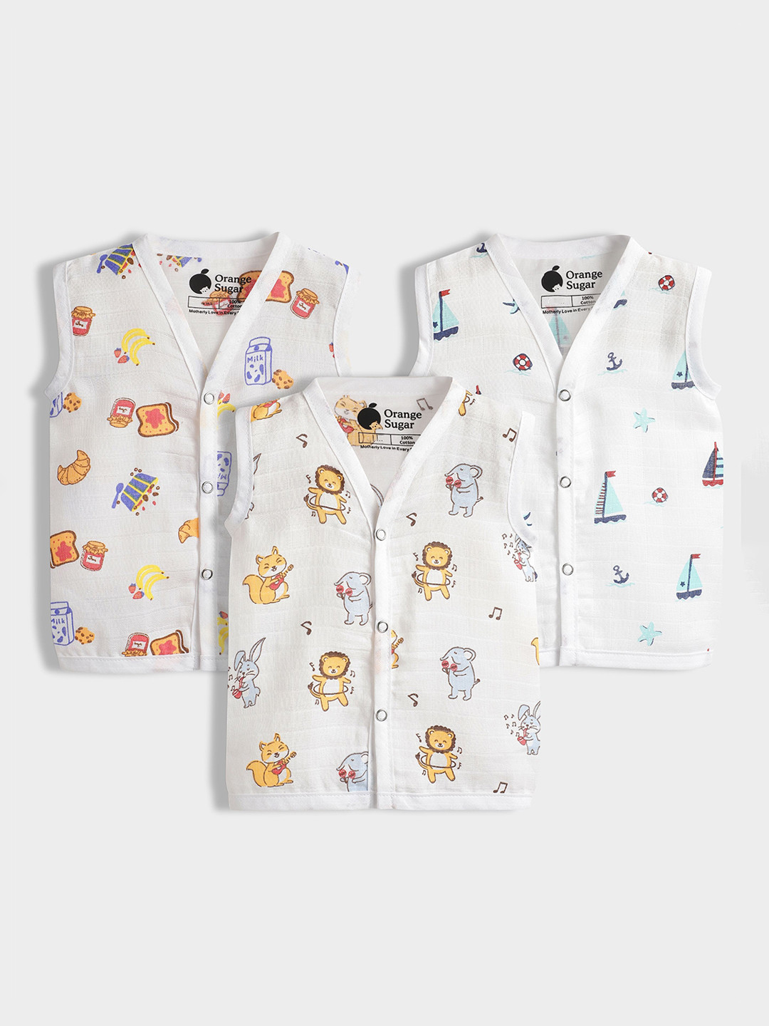 Orange Sugar Infants Pack Of 3 Printed V-Neck Jhabla MJ_LS_JJG_YB_0-3M