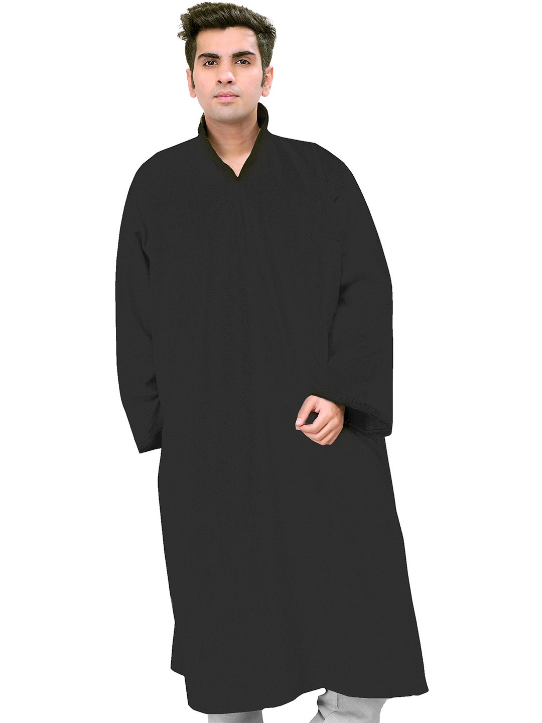 Exotic India Pure Wool Men Phiran Kurta from Kashmir with Front Zipper