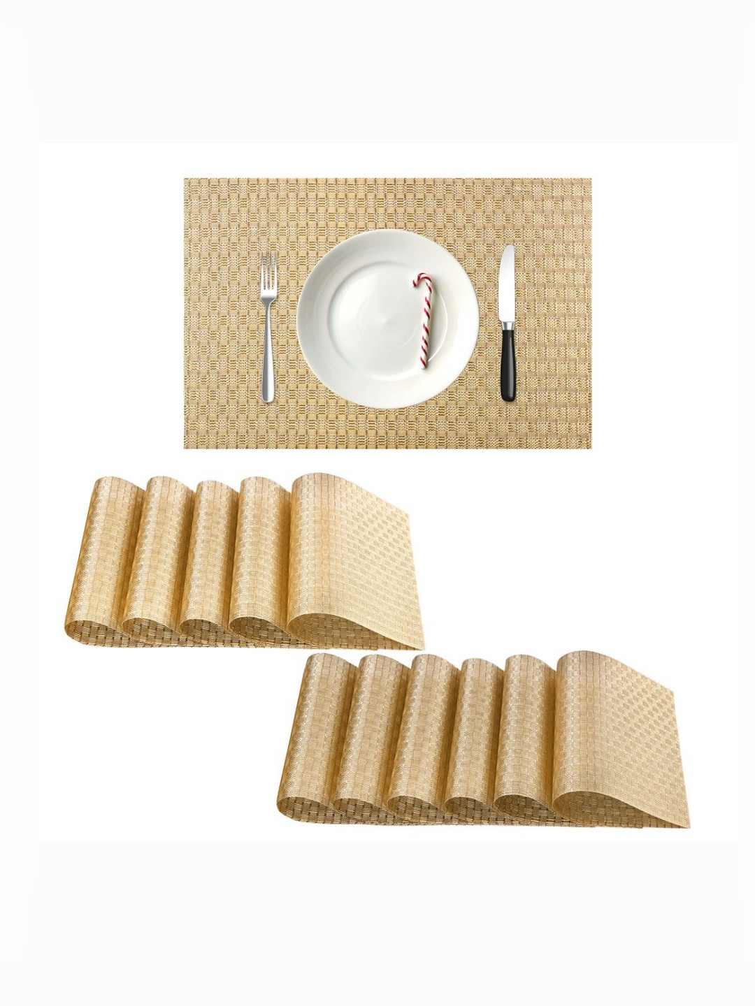 Aura Beige 12 Pcs PVC Dining Table Mats 12x18 Inch Heat-Resistant Side Table Placemats