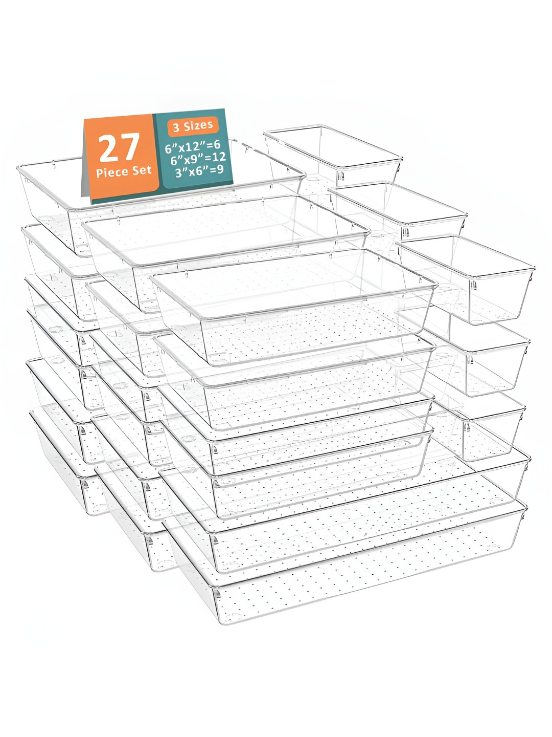 Aura 27 Pcs Set Multi-Purpose Transparent Drawer Organisers Cosmetics Makeup Organisers
