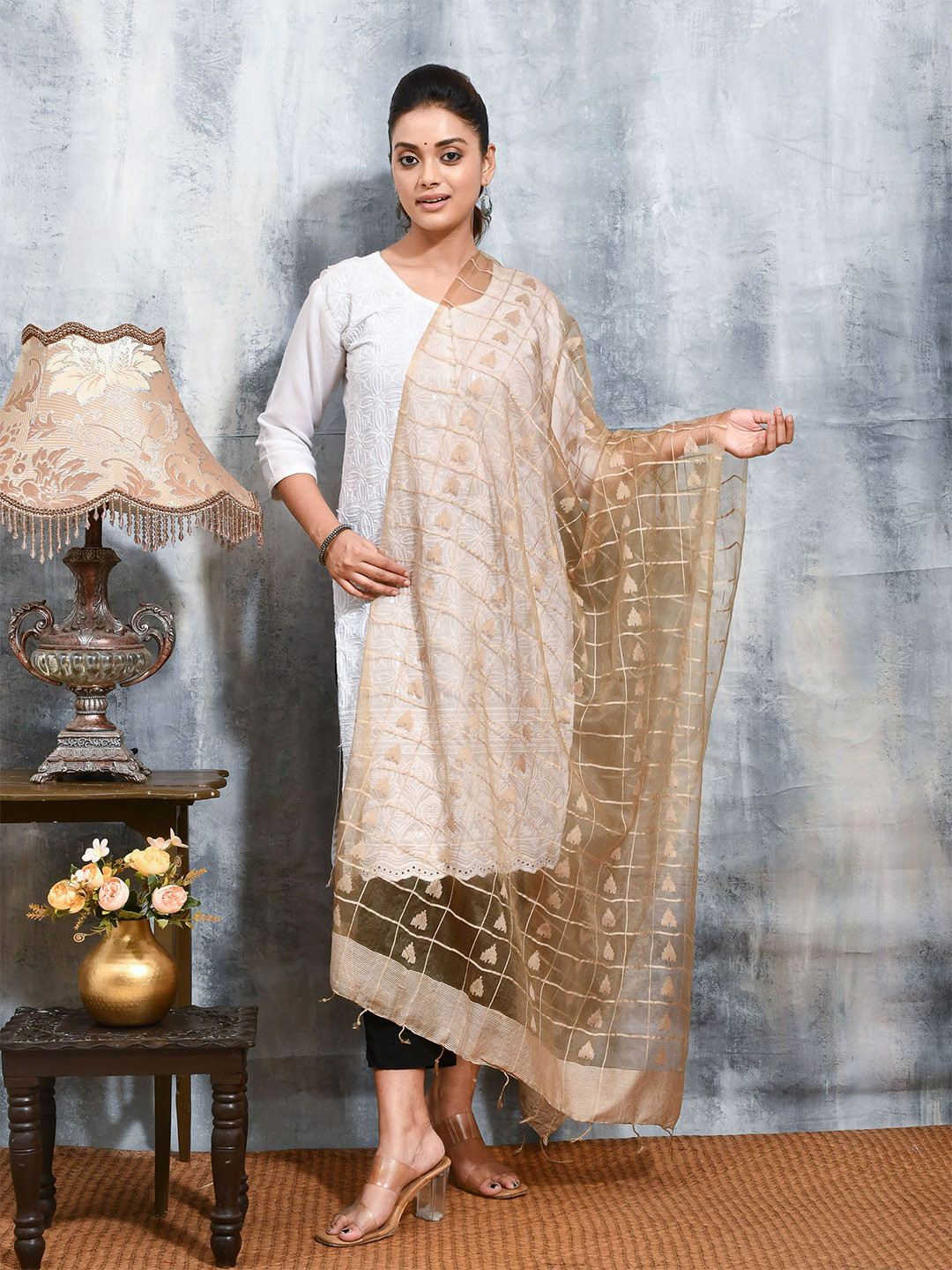 swatika Embroidered Organza Dupatta with Thread Work