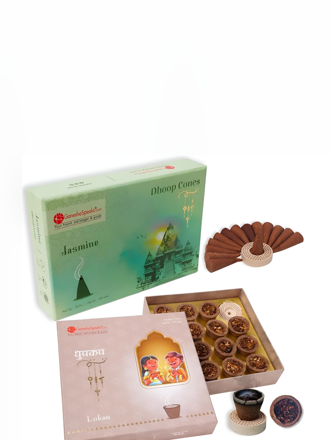 GaneshaSpeaks 65-Pcs Brown Natural Loban Dhoop Cup & Jasmine DhoopCone