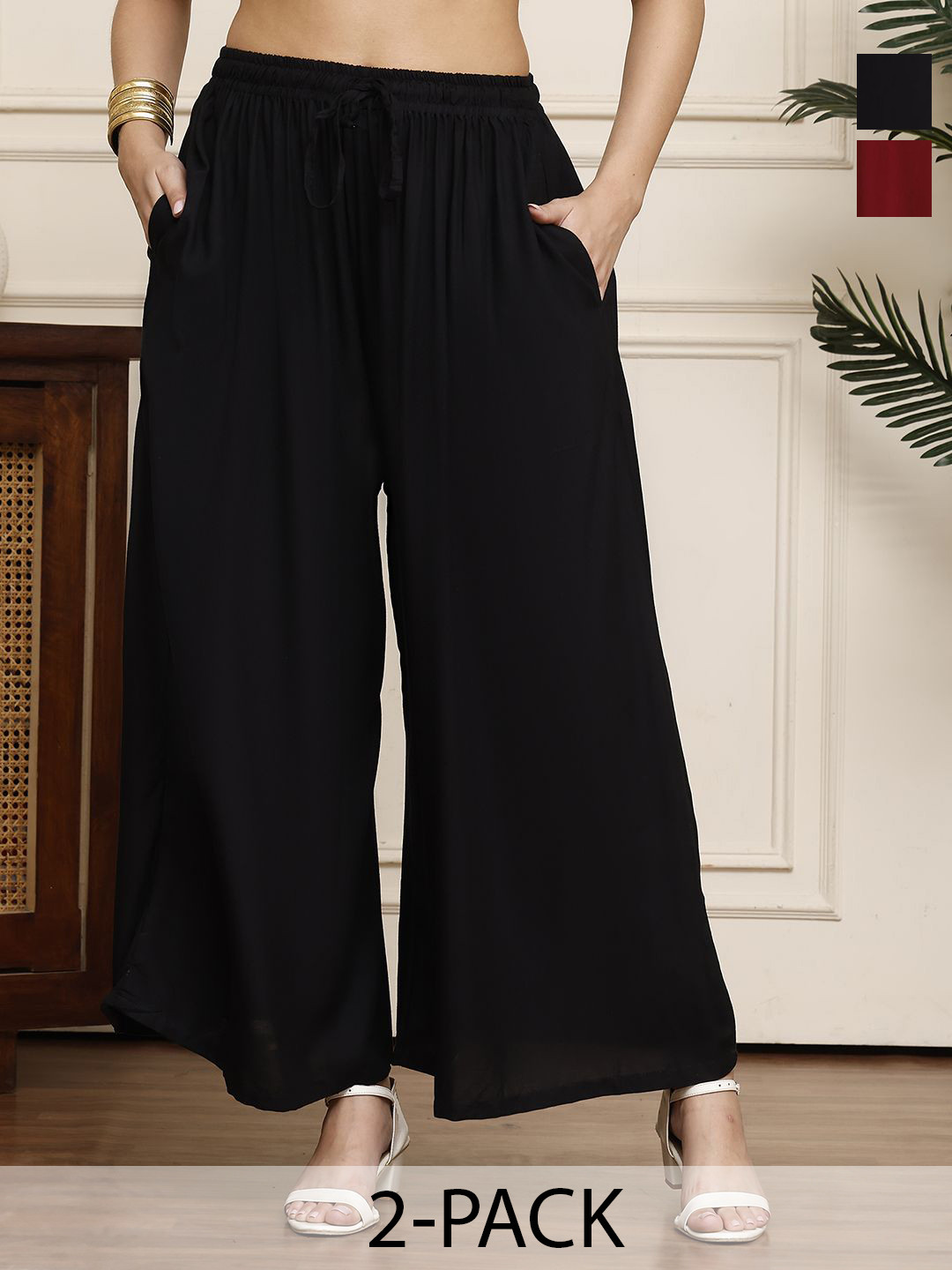 Valles365 by S.C. Women Pack of 2 Flared Ethnic Palazzos