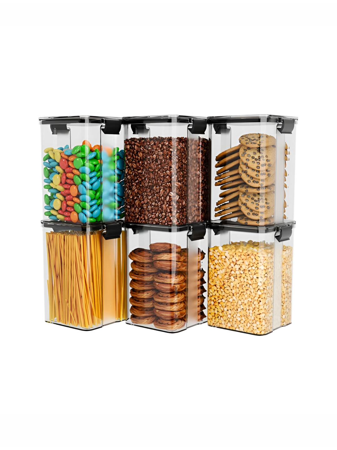 Aura Mr_Lock & Lock Black Plastic Leak Resistant 6 Piece Clip-On Canister-1.1L