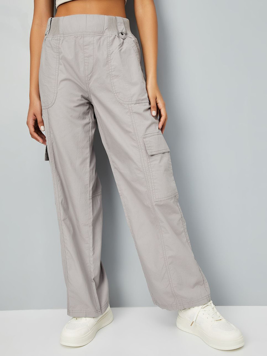 max Chance Women High-Rise Pure Cotton Cargos Regular Fit Trousers