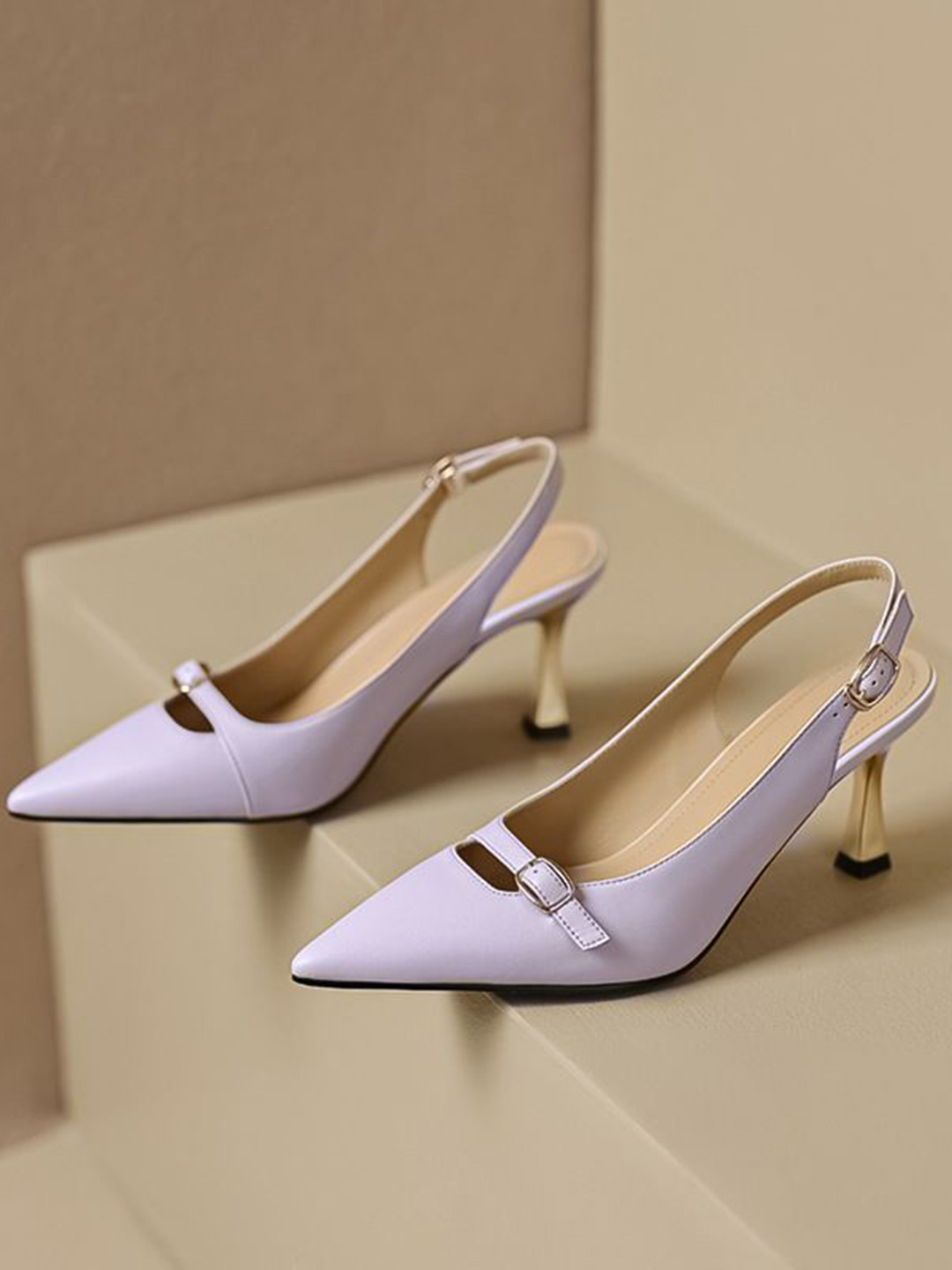 PURPLEHUNT Stiletto Slingback Pointed Toe Pumps with Buckles