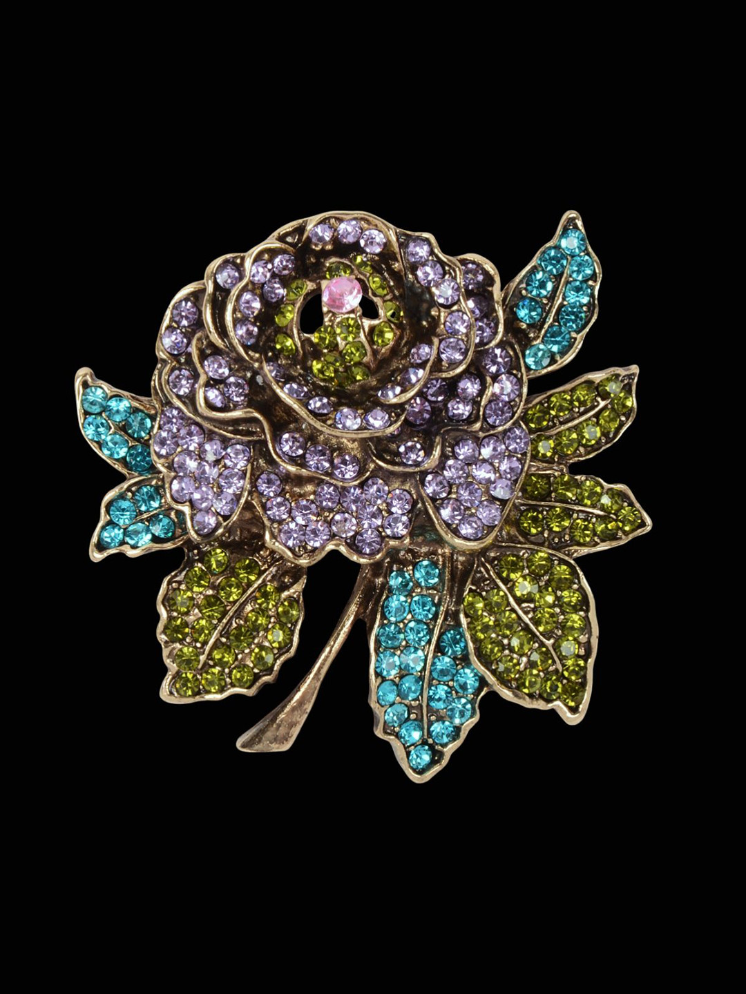 Curren 18k Gold-Plated  Real Stones Studded Flowers Shaped Metal Brooch