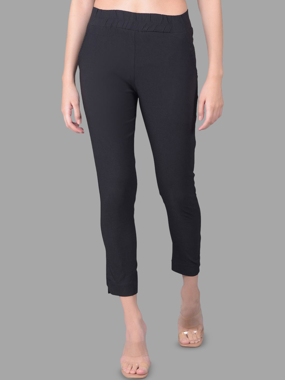 Comfort Lady Men Cotton Elastic Waist Mid-Rise Pencil Trousers