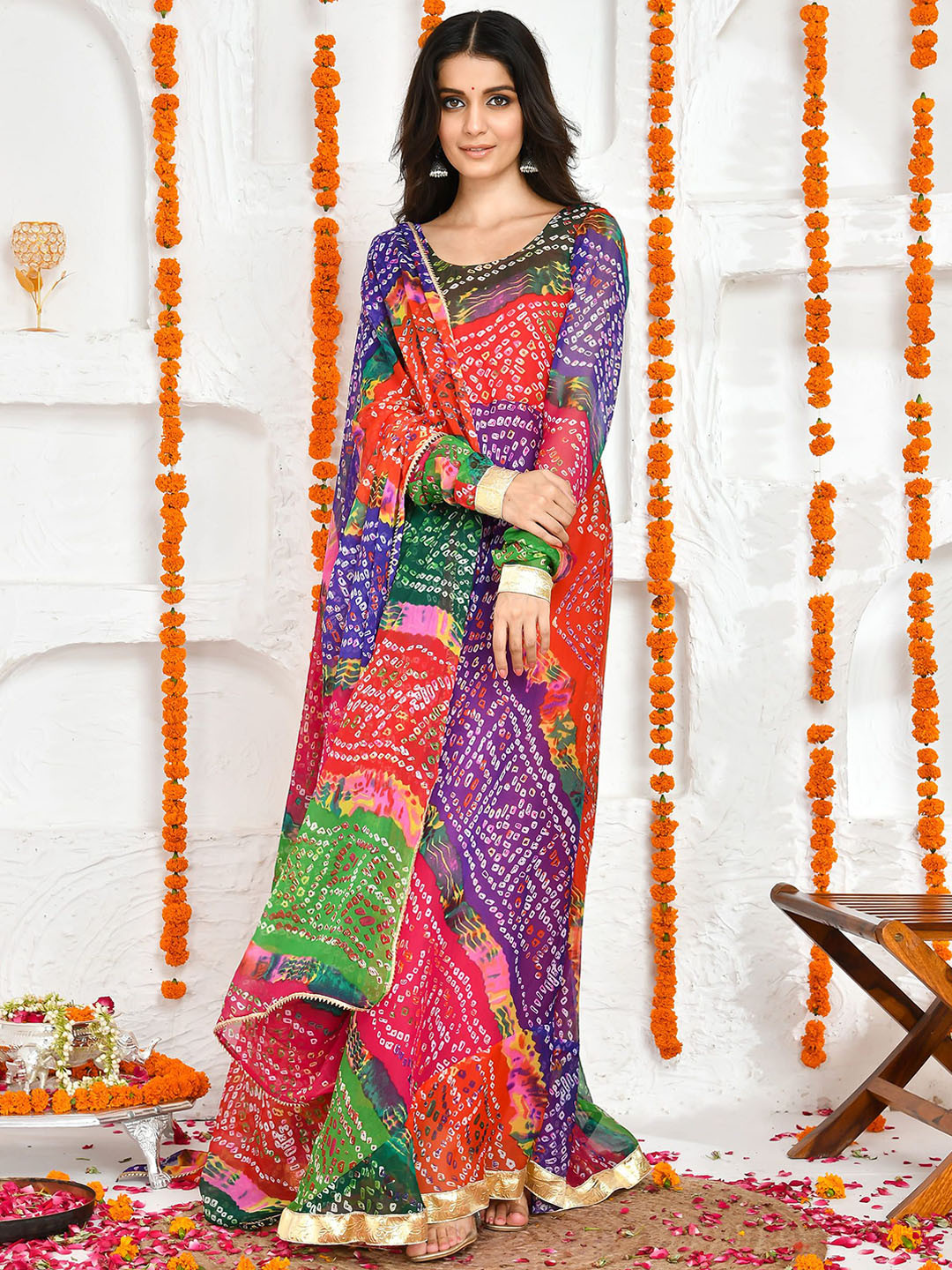 Bannhi by Priyanka Rathore  Women Panchrangi Bandhani Anarkali & With Dupatta