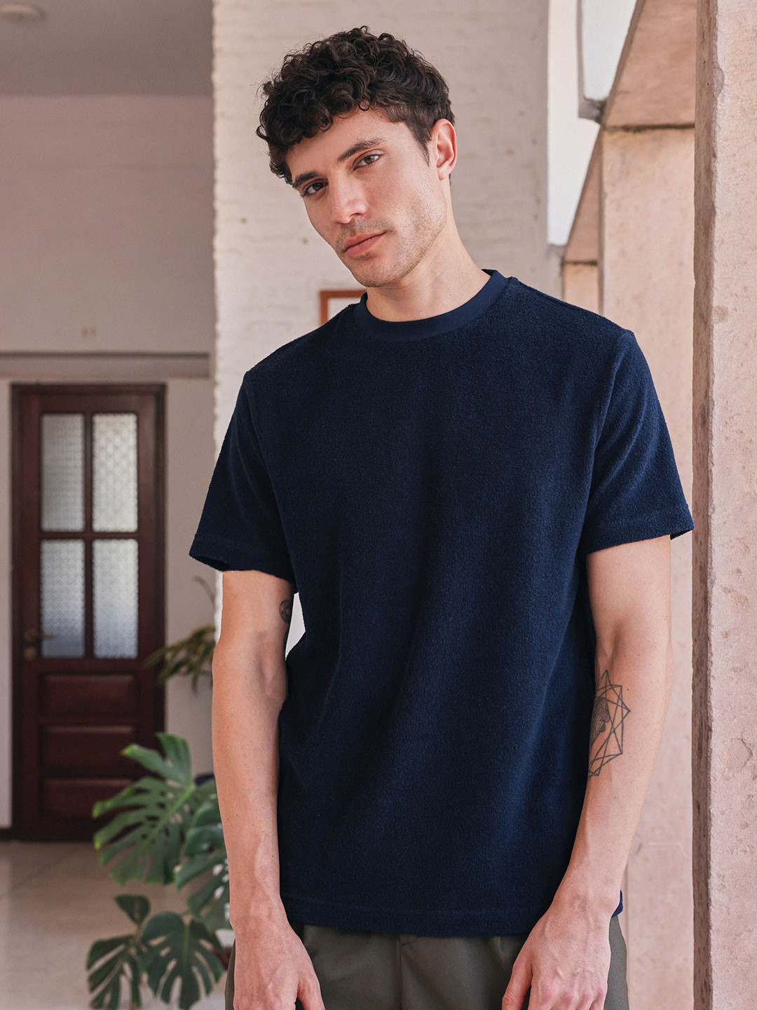 PRIMAL GRAY Men Solid Round Neck T-shirt