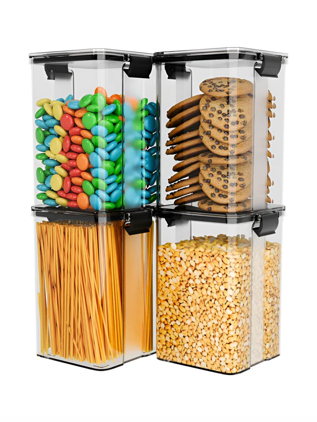 Aura Mr_Lock & Lock Black Plastic Easy To Clean 4 Piece Clip-On Canister-1.1L