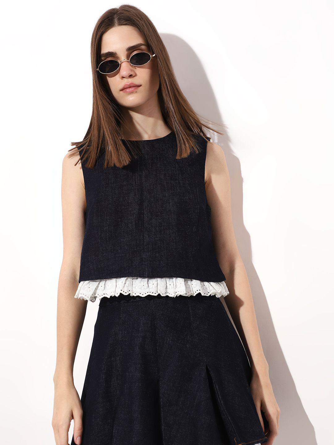 ONLY Women Layered Denim Crop Top