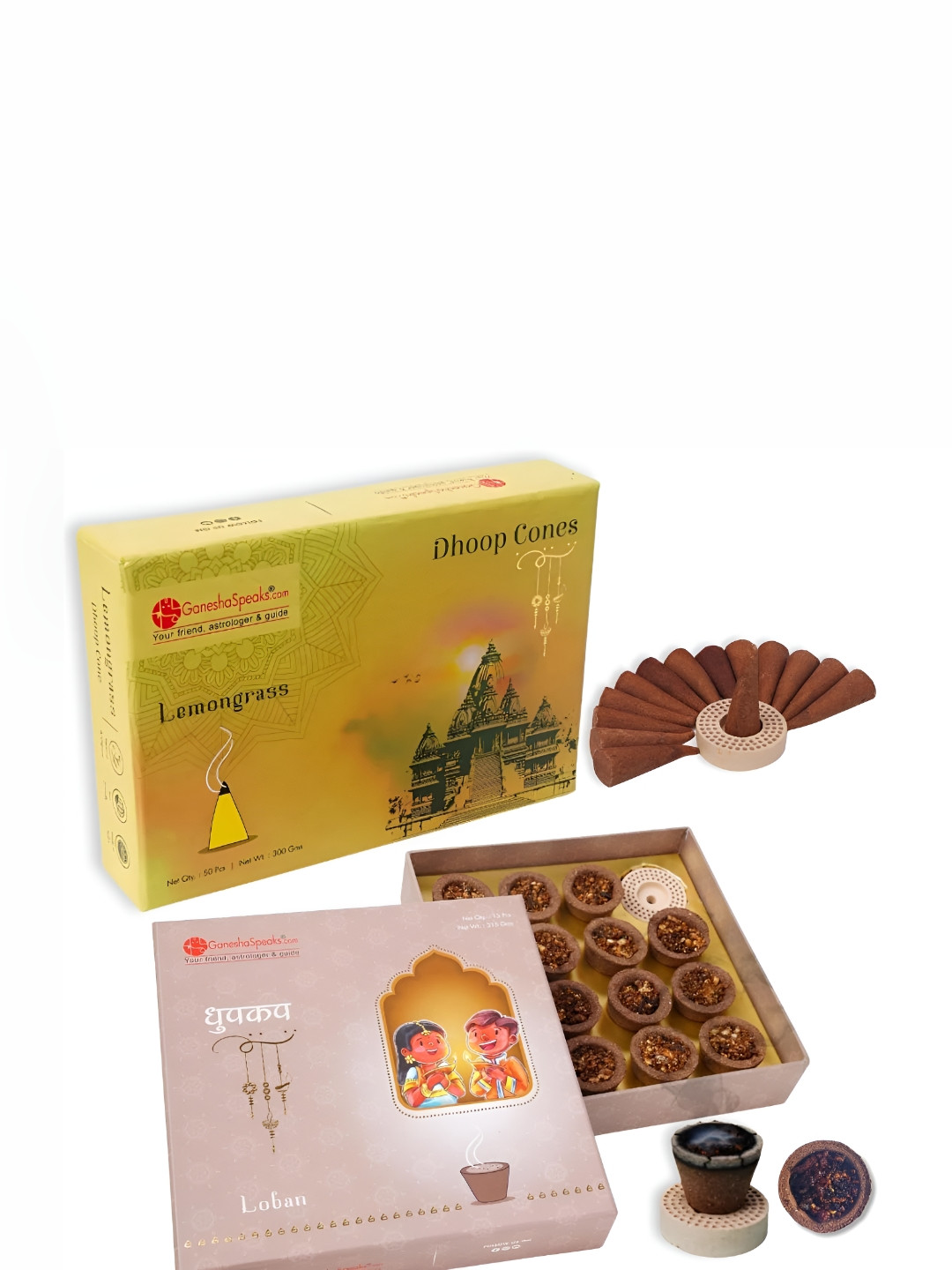 GaneshaSpeaks 65-Pcs Brown Natural Loban Dhoop Cup & Lemongrass DhoopCone