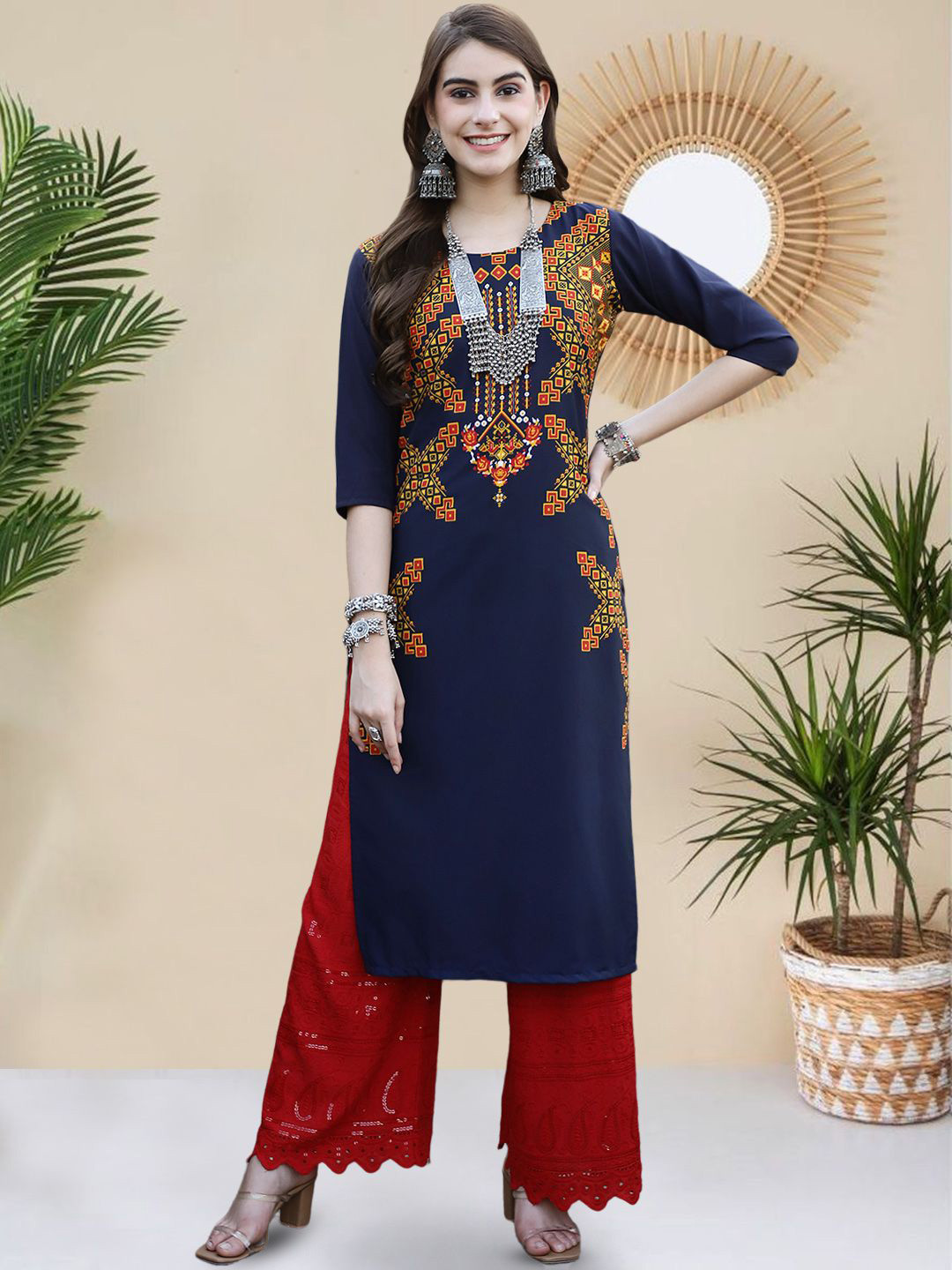HERE&NOW Women Ethnic Motif Printed Round Neck Kurta