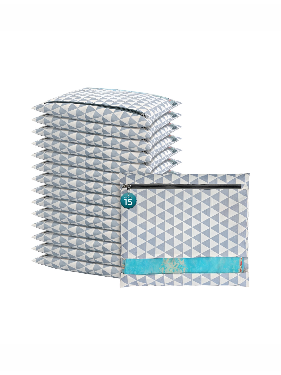 Aura Grey 15 Pcs Mesh Window Cotton Single Saree Covers & Storage Multi-Utility Organisers