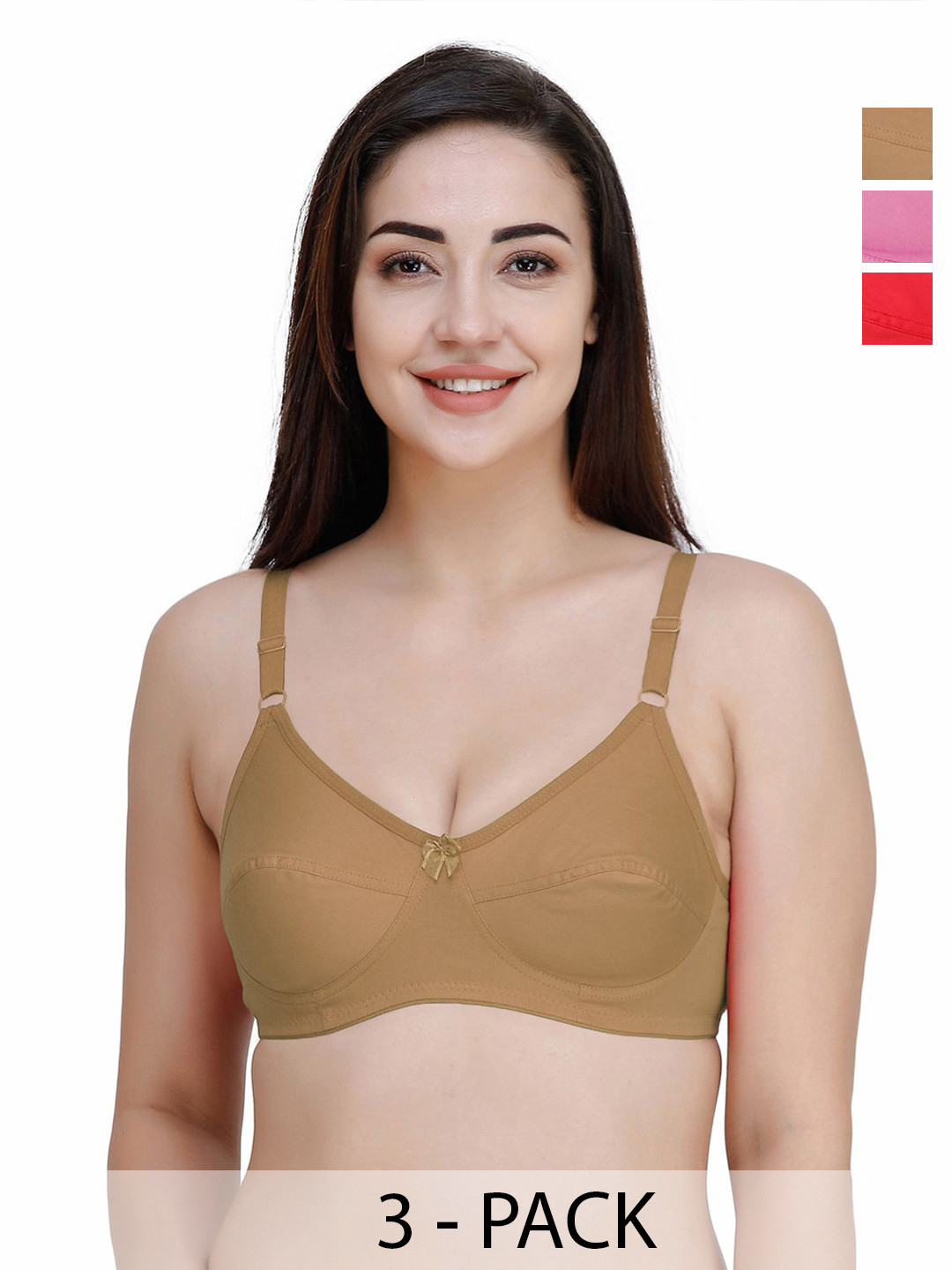 College Girl Pack Of 3 Seamed Non Padded 100% Cotton Everyday Bra