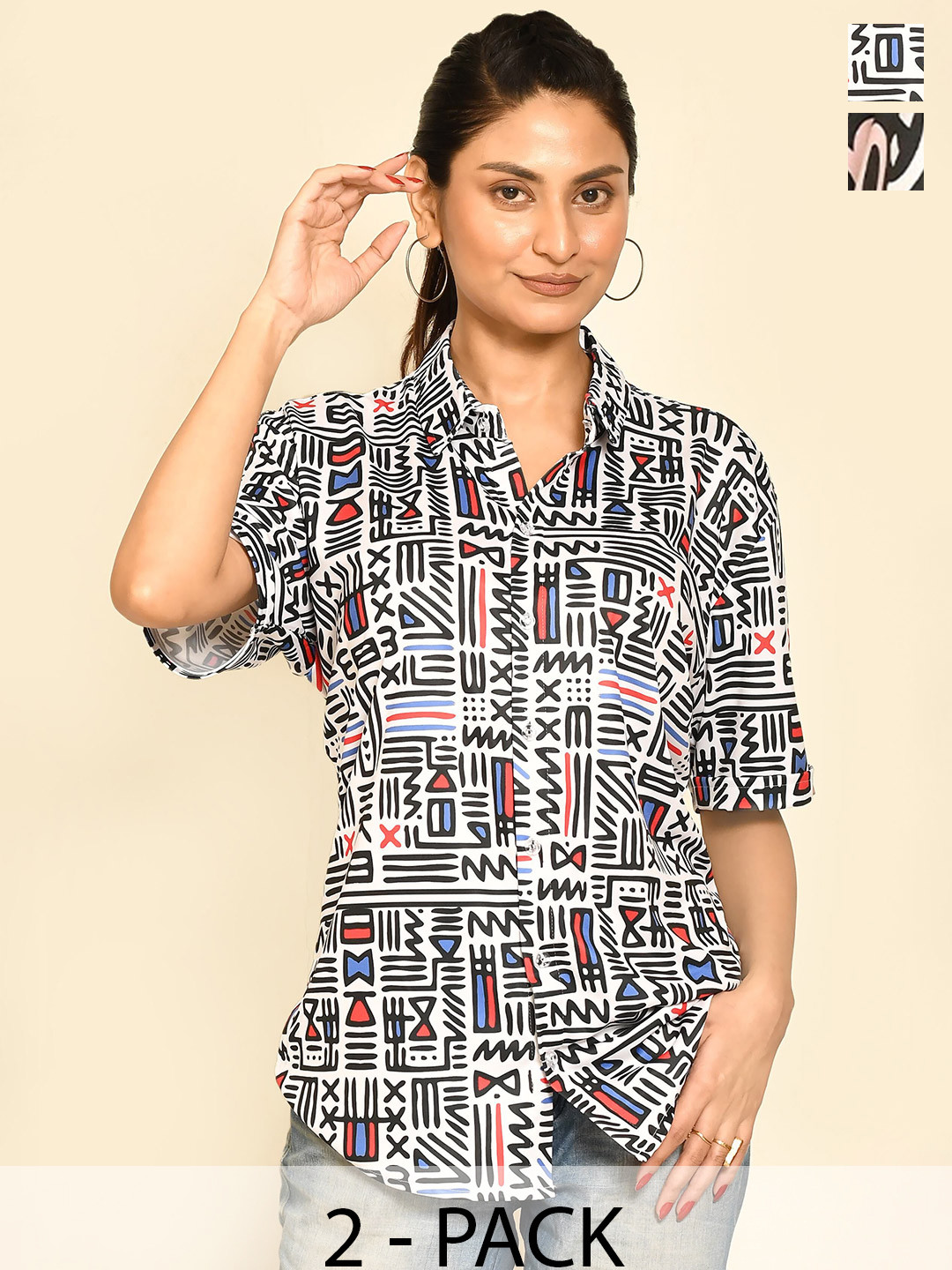 RAPL Pack of 2 Printed Button-Down Collar Casual Shirts