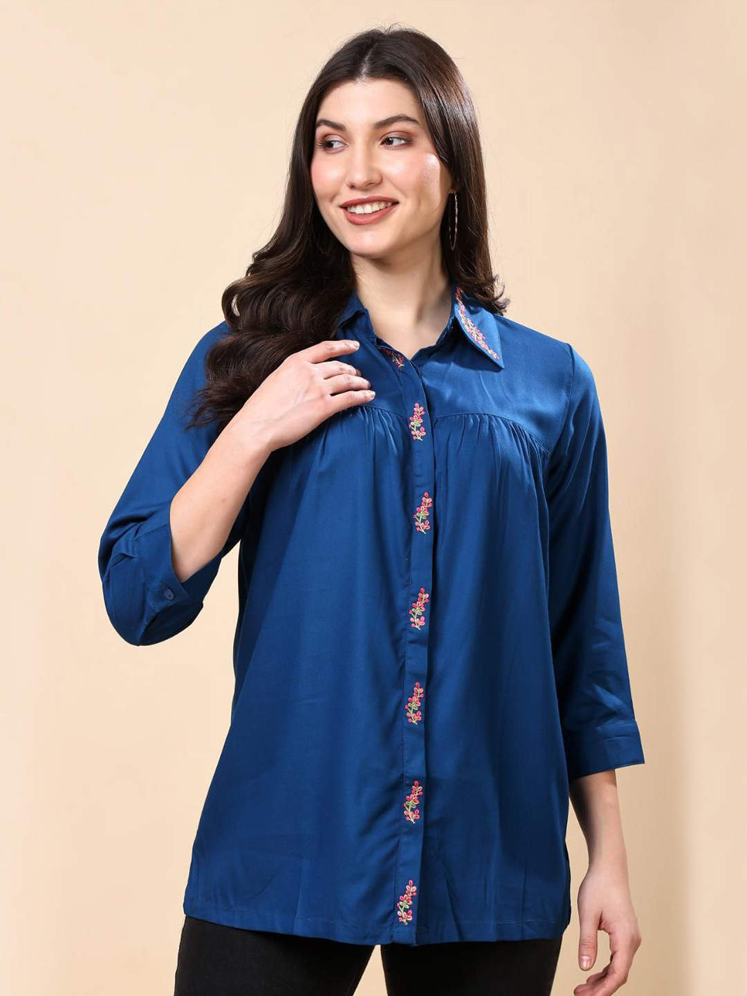 girlsify Embroidered Shirt Style Top
