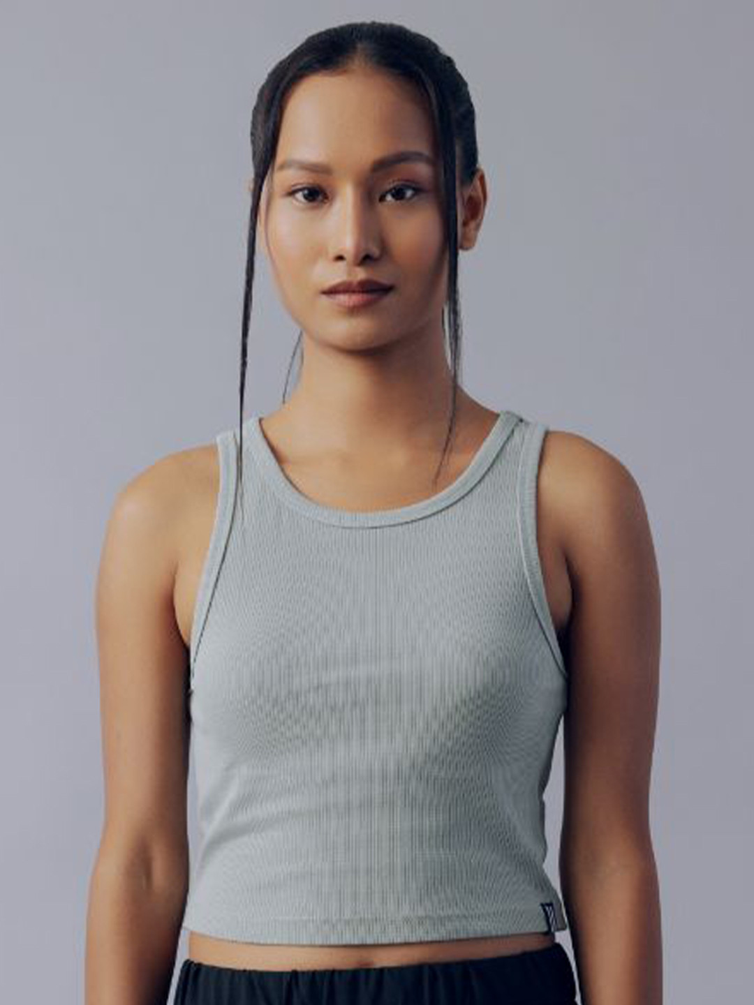 FILA Women Solid Ribbed Cotton Tank Crop Top