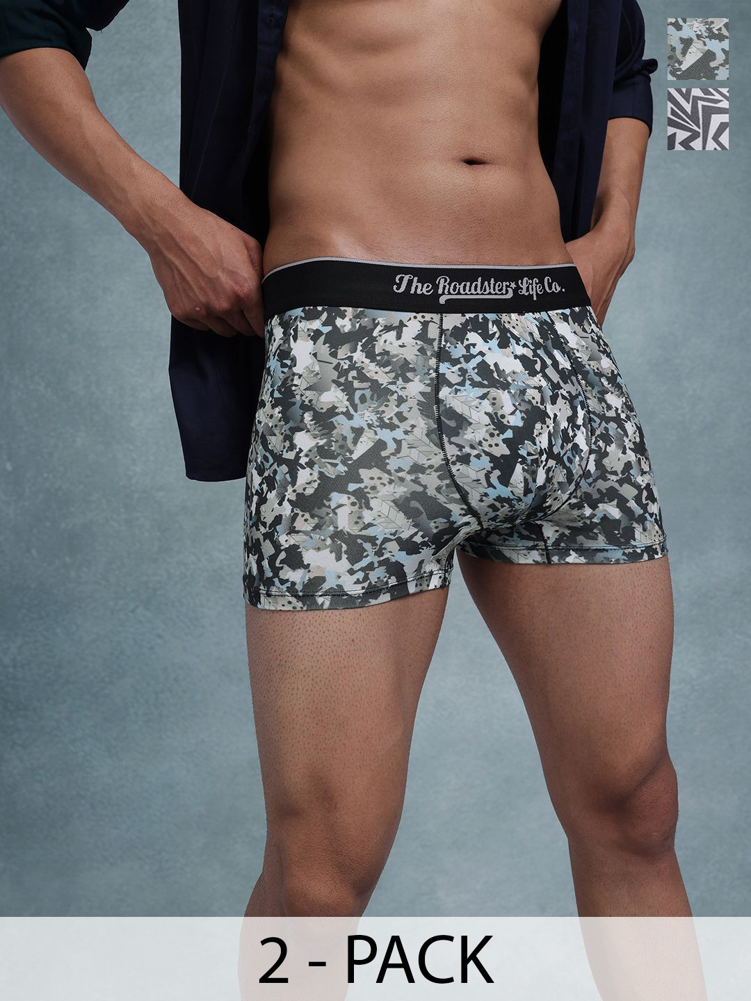 The Roadster Lifestyle Co Pack Of 2 Printed Mid Rise Trunks RTO-PV-Print-RO2-RO4-S