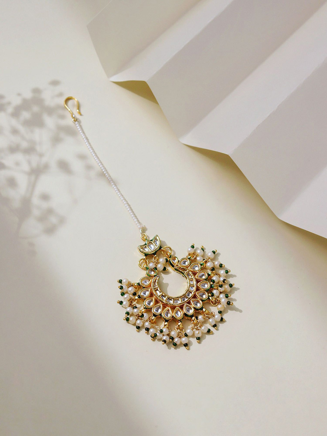 CURIO COTTAGE Gold-Plated Artificial Stones Studded Maang Tikka Head Jewellery
