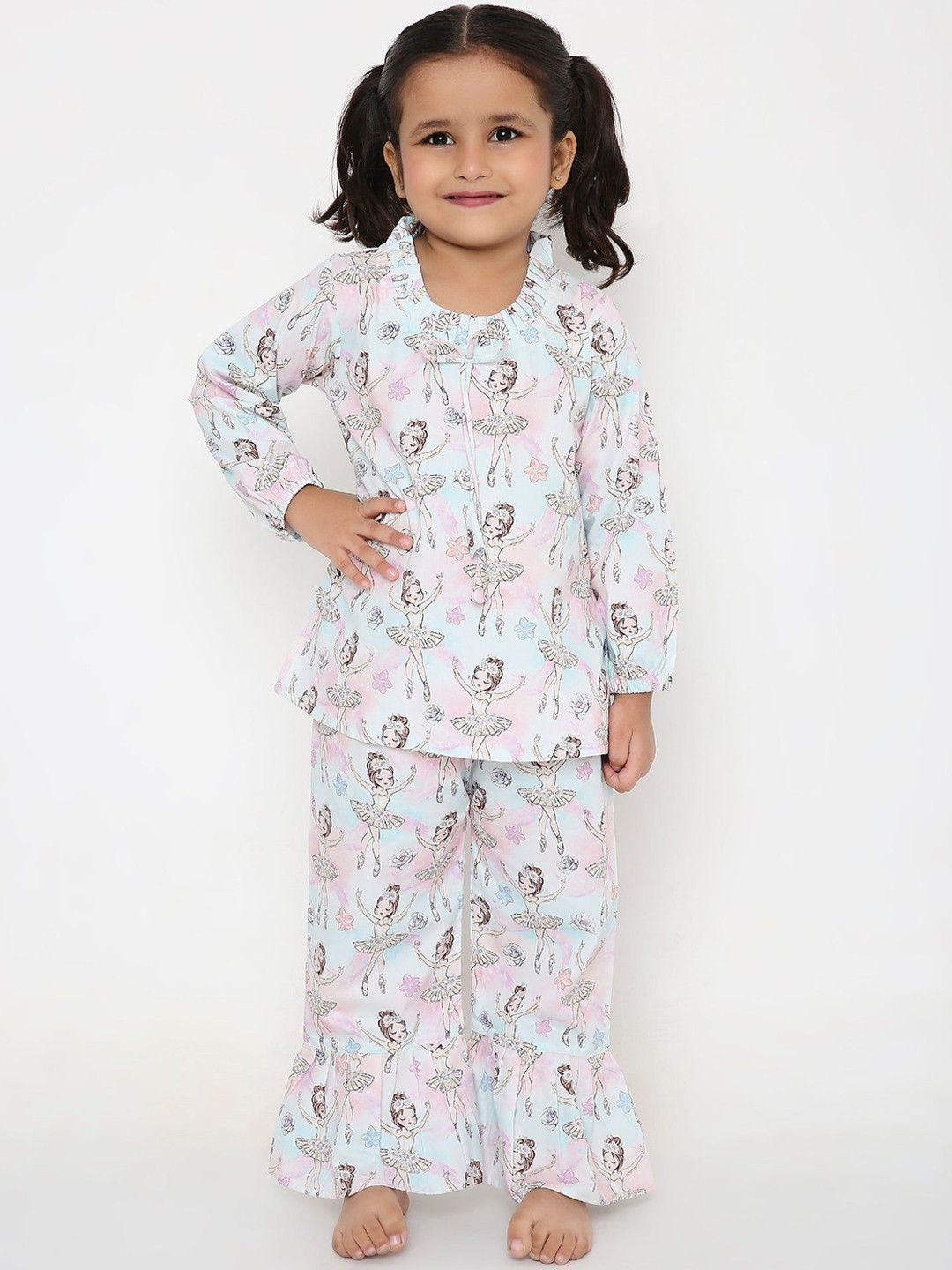 Little Clothings Girls Twinkle Toes Printed Top & Pyjamas Night suit