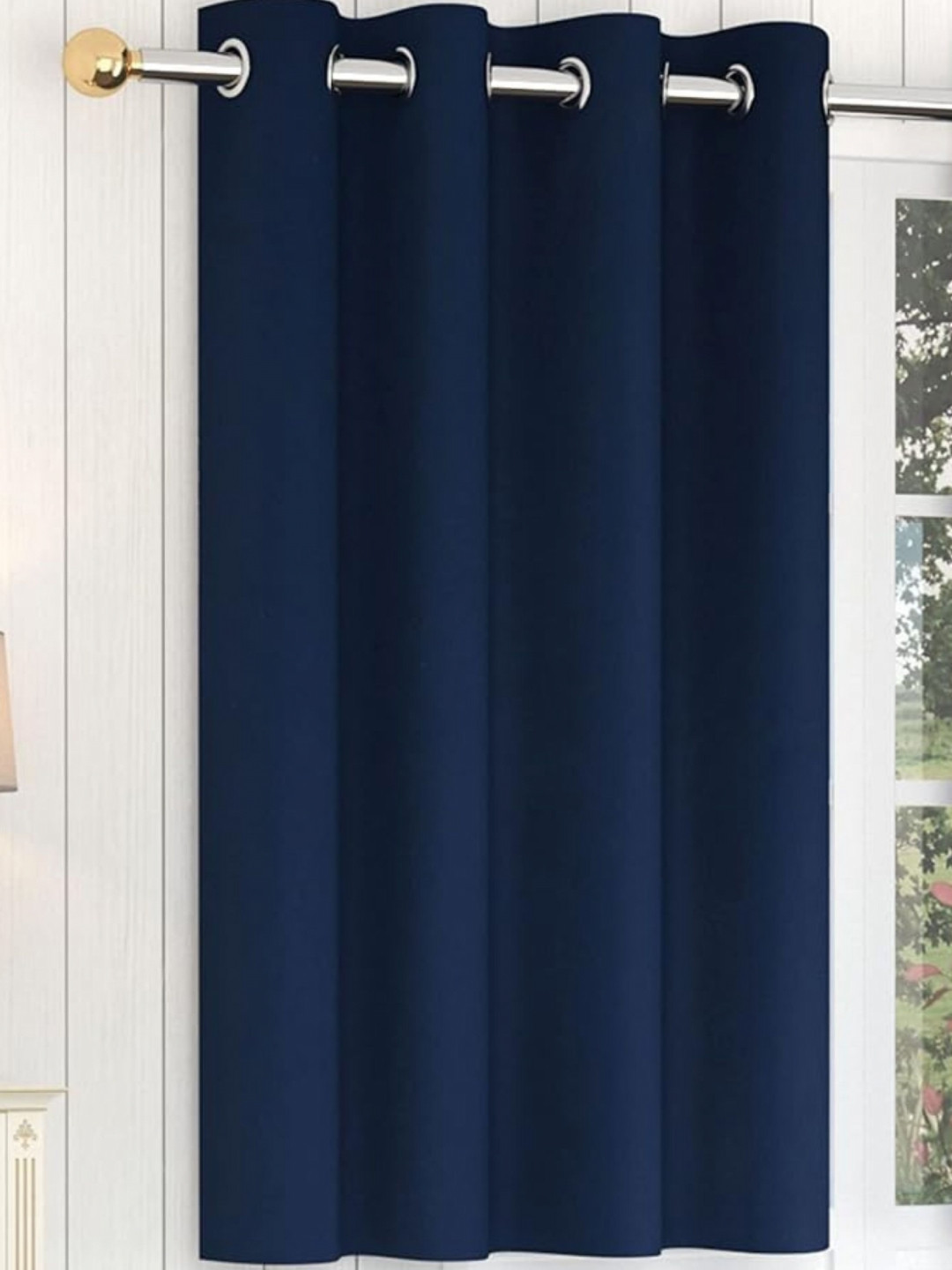 Yellow Weaves Navy Blue Room Darkening Window Curtain