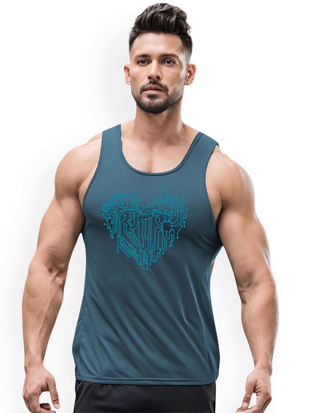 3Colors Printed Dry-Fit Sleeveless Gym Vest VEST-NCUT-ROBOT HEART-AF BLUE_M