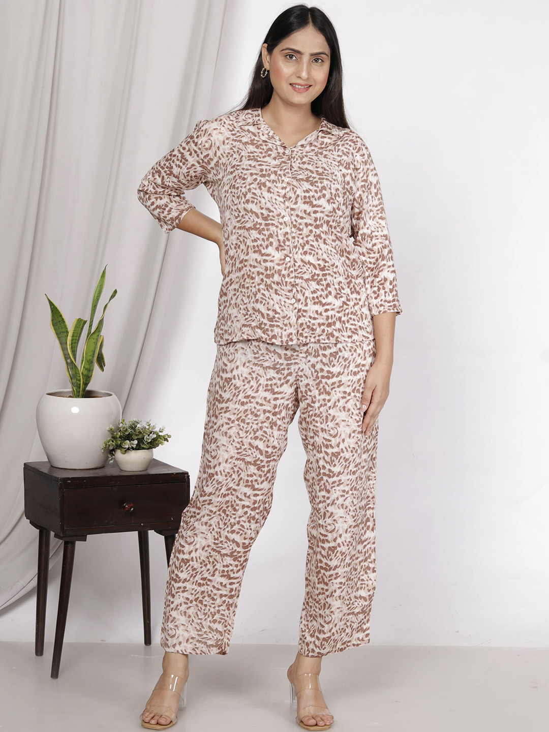 SAKURA Animal Printed Shirt Collar Shirt With Trousers Co-Ords