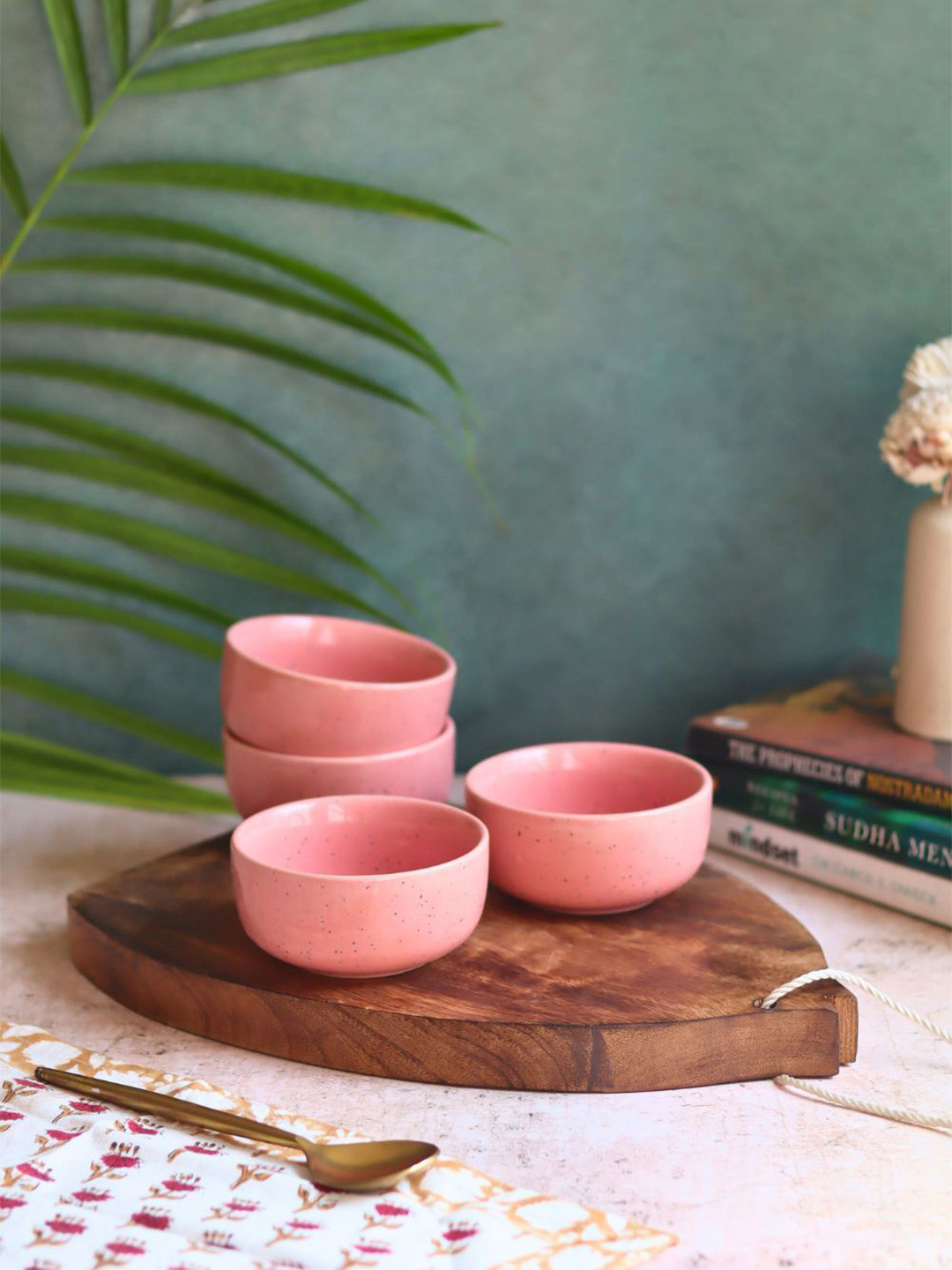 WEAVING HOMES Set Of 4 Pink Ceramic Dip Bowls