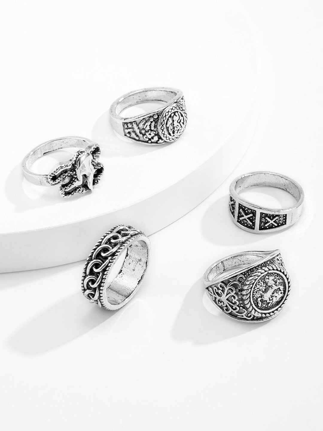StyleCast x Revolte Men Pack of 5 Silver-Plated Finger Rings