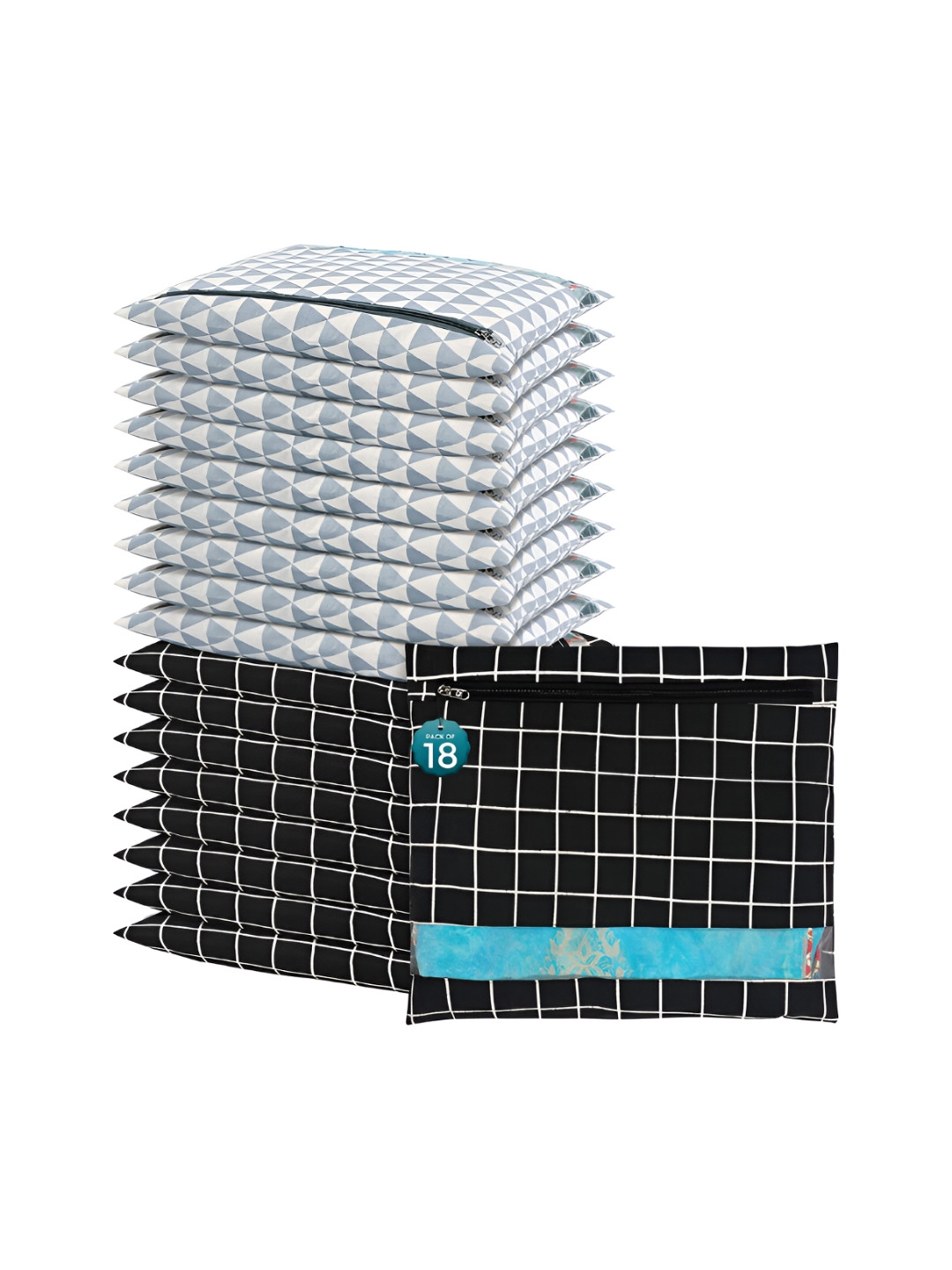 Aura Black 18 Pcs Mesh Window Cotton Single Saree Cover & Storage Multi-Utility Organisers