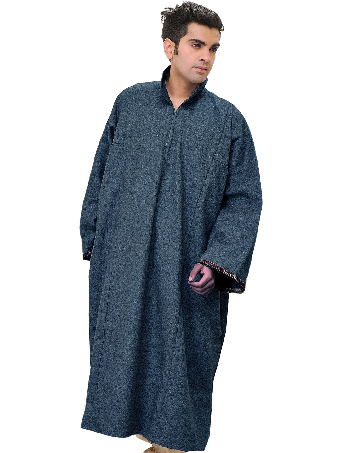 Exotic India Men Pure Wool Phiran from Kashmir with Front Zipper