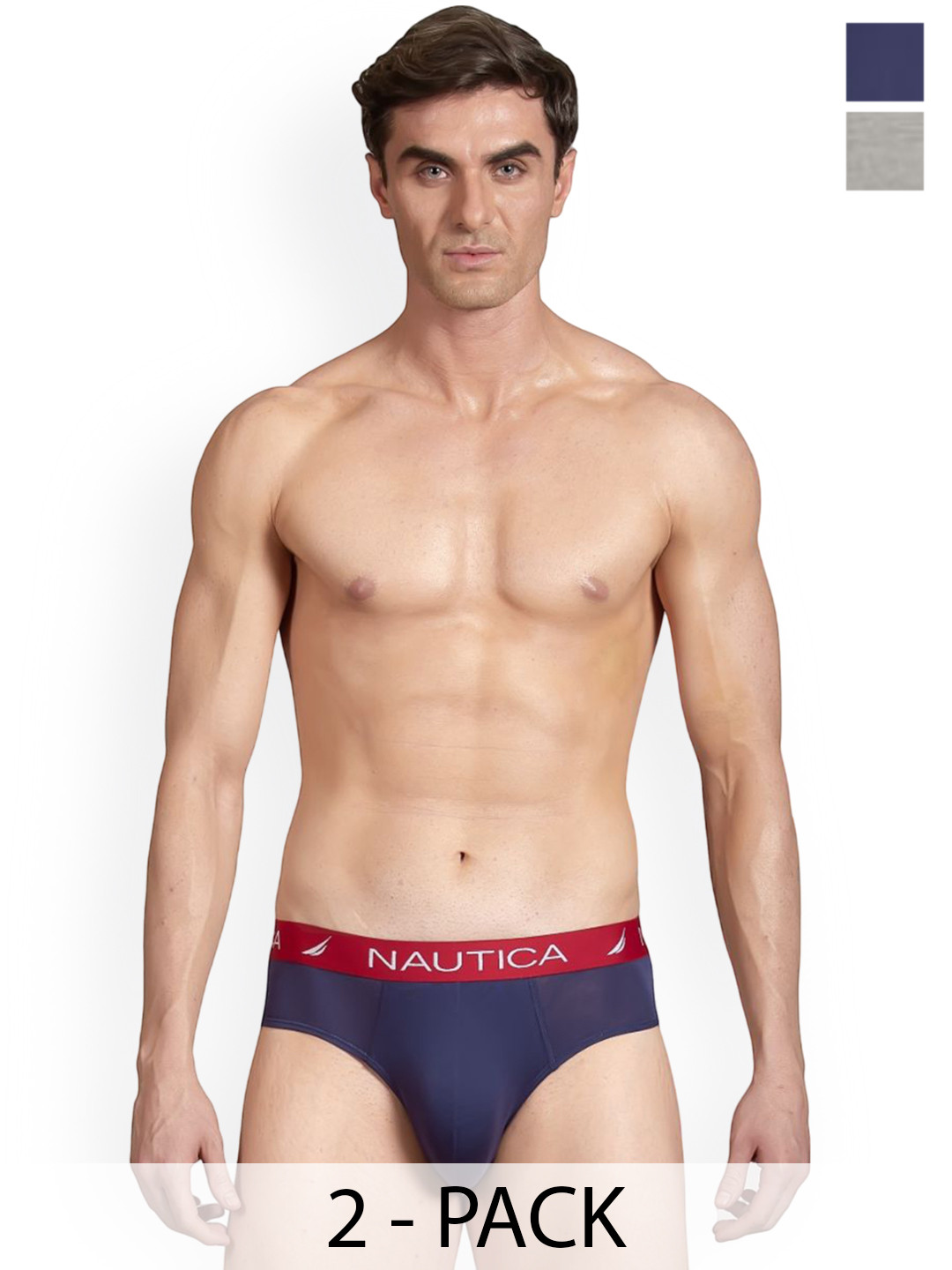 Nautica Pack Of 2 Mid Rise Basic Briefs + N_BLBF01-NGRY/PBLU